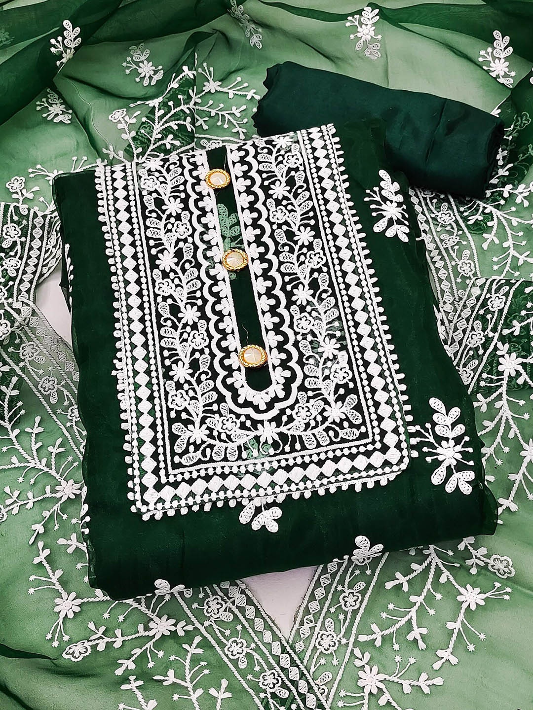 

Sidhidata Ethnic Motifs Embroidered Unstitched Dress Material, Green