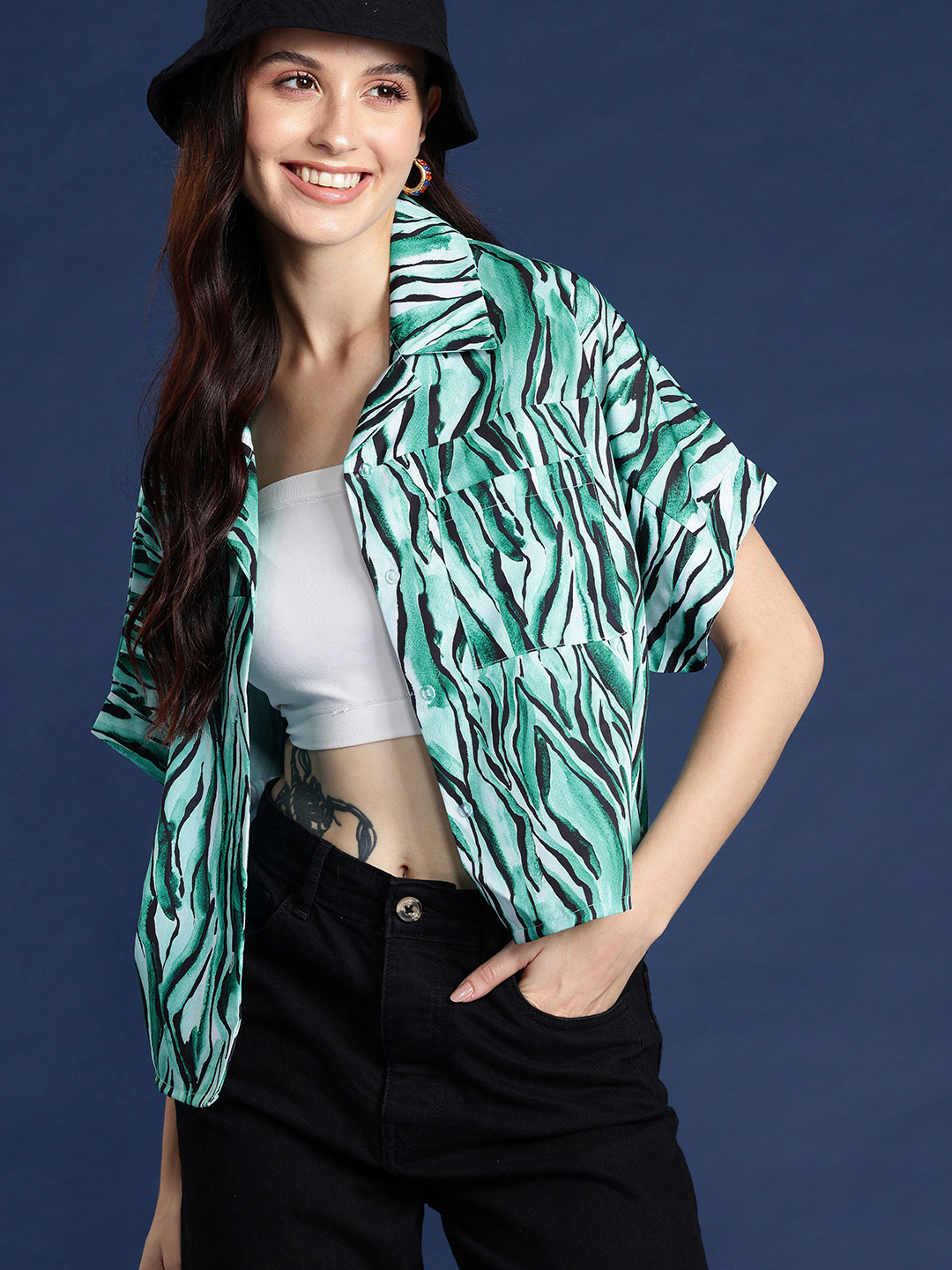 

Mast & Harbour Classic Printed Cuban Collar Casual Shirt, Sea green