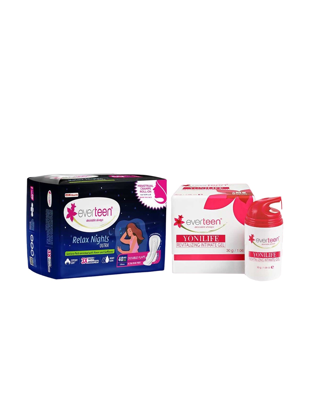 

everteen Relax Nights Ultra 40 Pads & Yonilife Intimate V Gel 30g, White