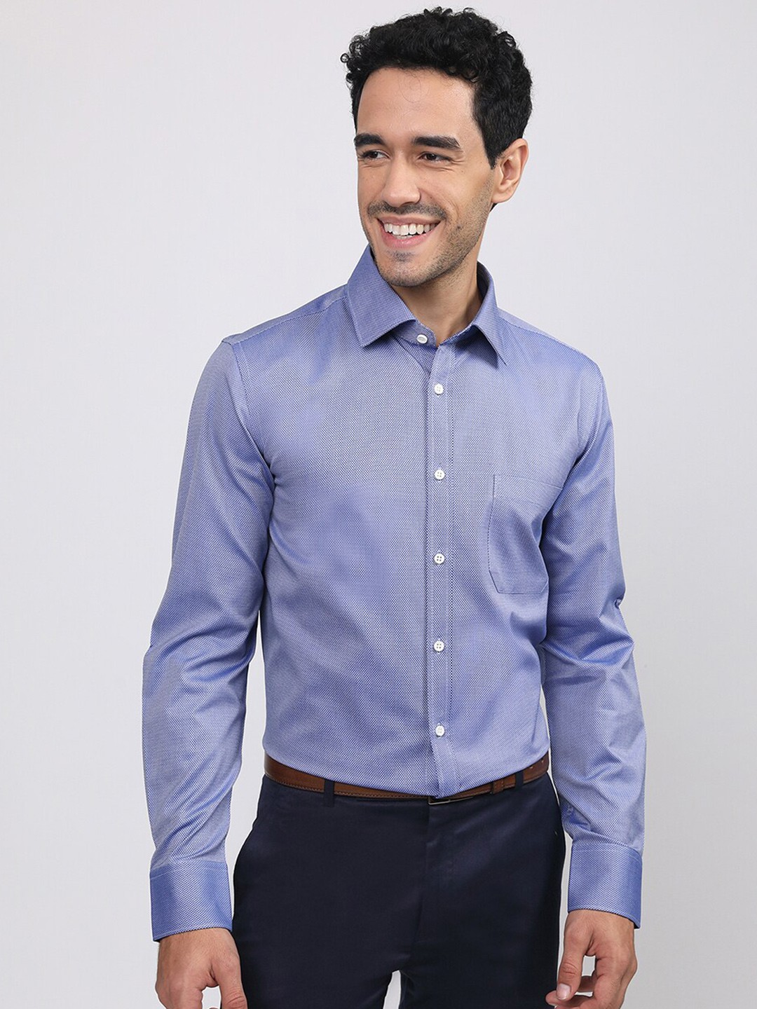 

LOUIS STITCH Comfort Fit Spread Collar Formal Cotton Shirt, Blue
