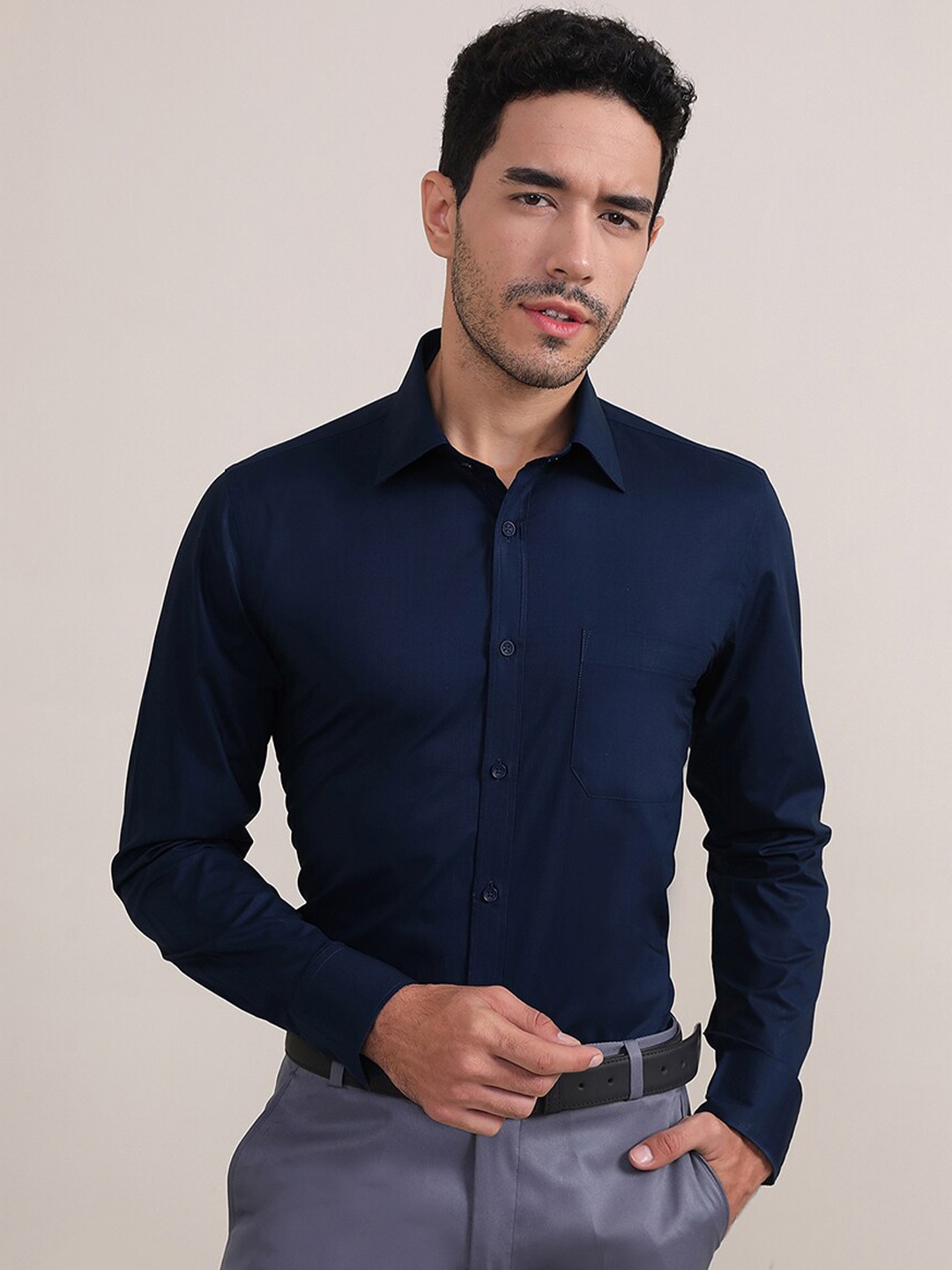 

LOUIS STITCH Comfort Spread Collar Cotton Formal Shirt, Blue