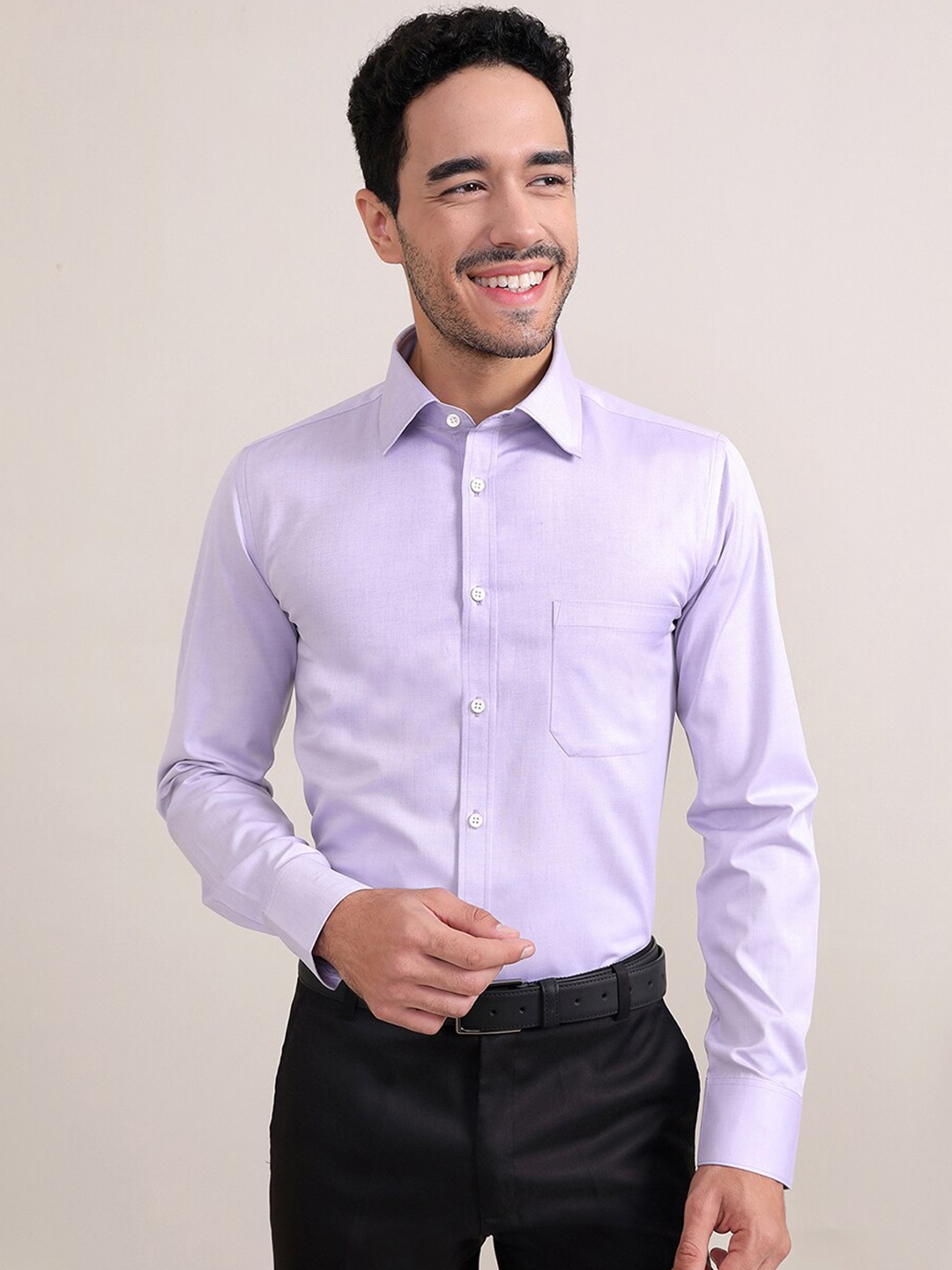 LOUIS STITCH Comfort Spread Collar Cotton Formal Shirt, Purple