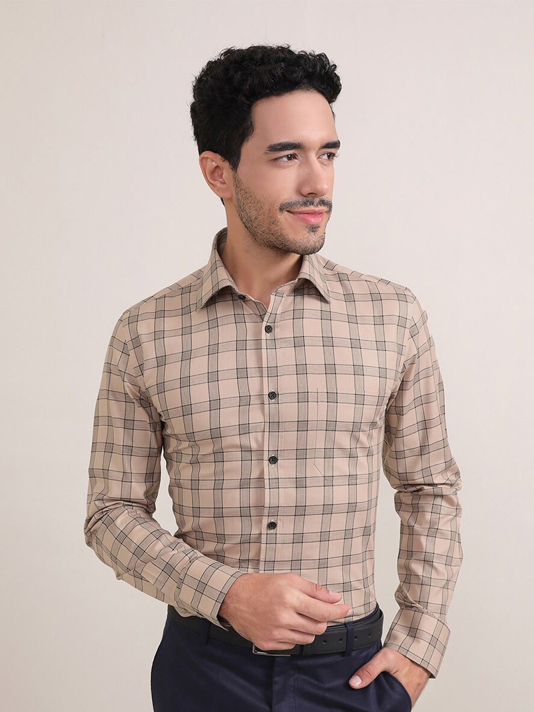 

LOUIS STITCH Comfort Tartan Checked Cotton Formal Shirt, Brown