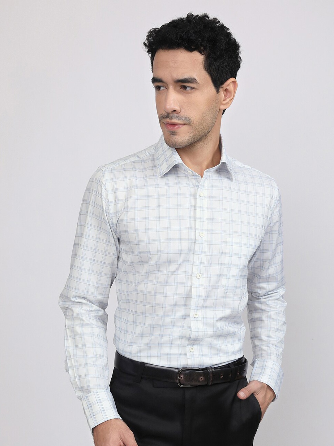 

LOUIS STITCH Comfort Tartan Checks Cotton Formal Shirt, White