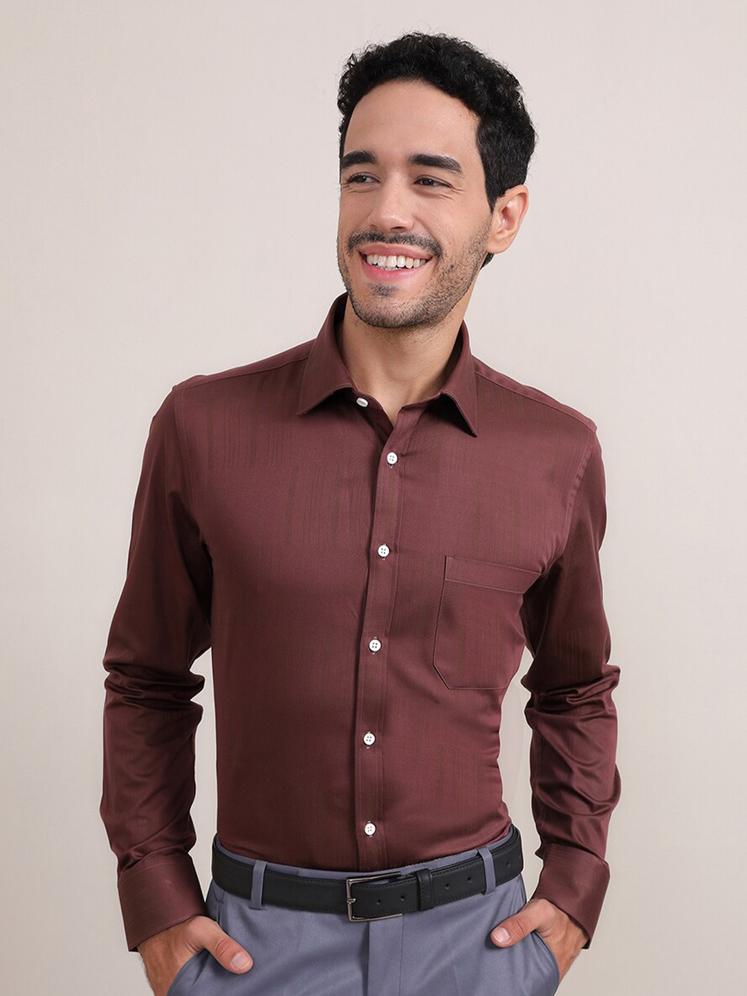 LOUIS STITCH Comfort Opaque Cotton Formal Shirt, Maroon