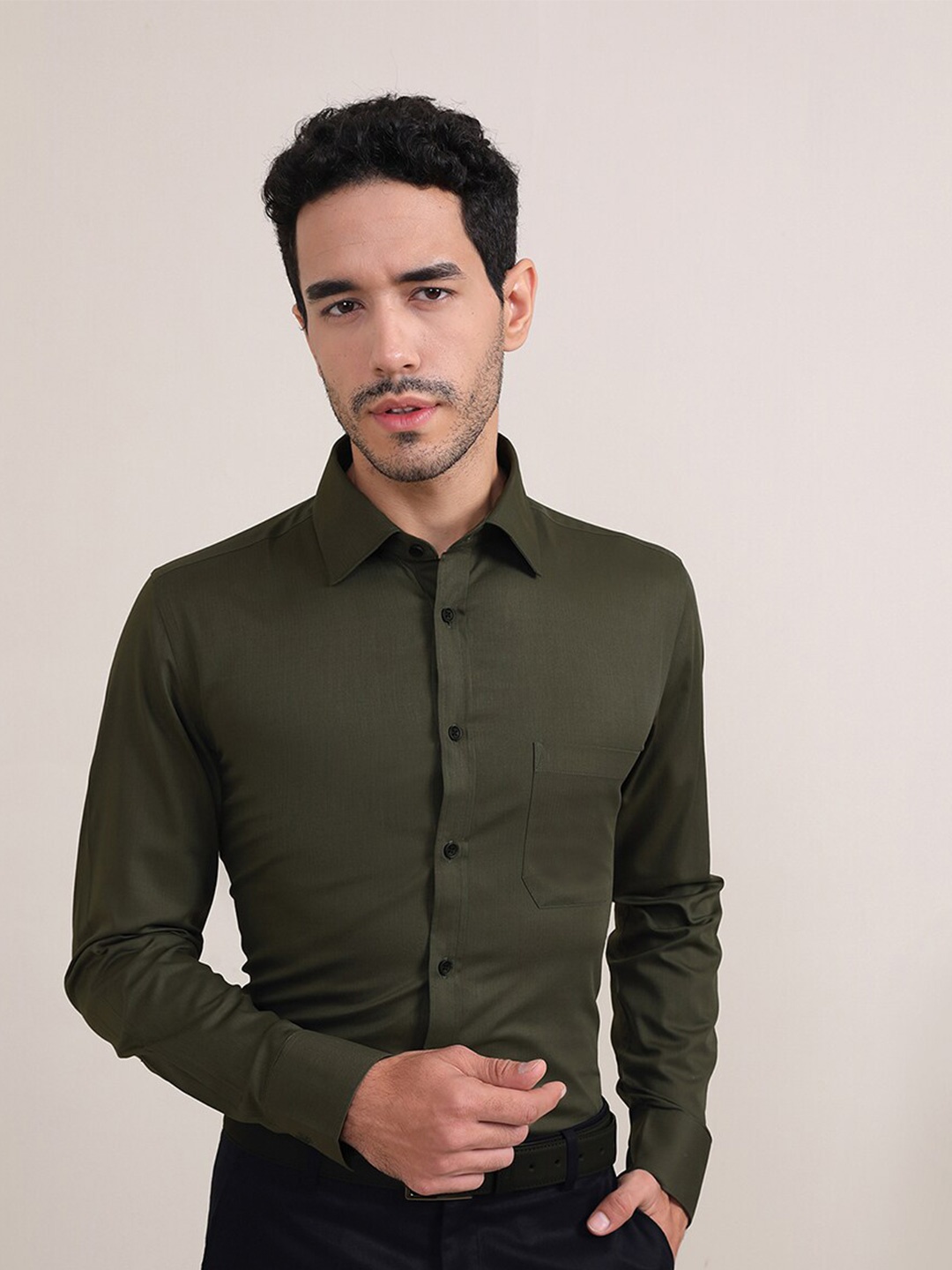 

LOUIS STITCH Comfort Opaque Cotton Formal Shirt, Green