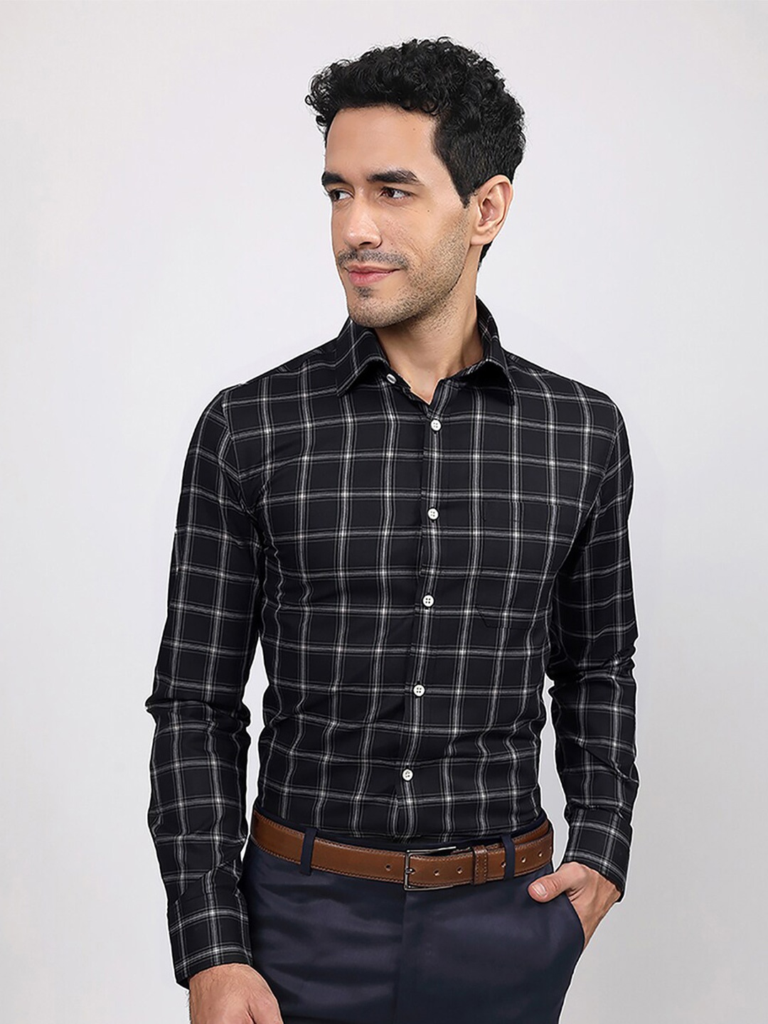 

LOUIS STITCH Comfort Windowpane Checks Cotton Formal Shirt, Green
