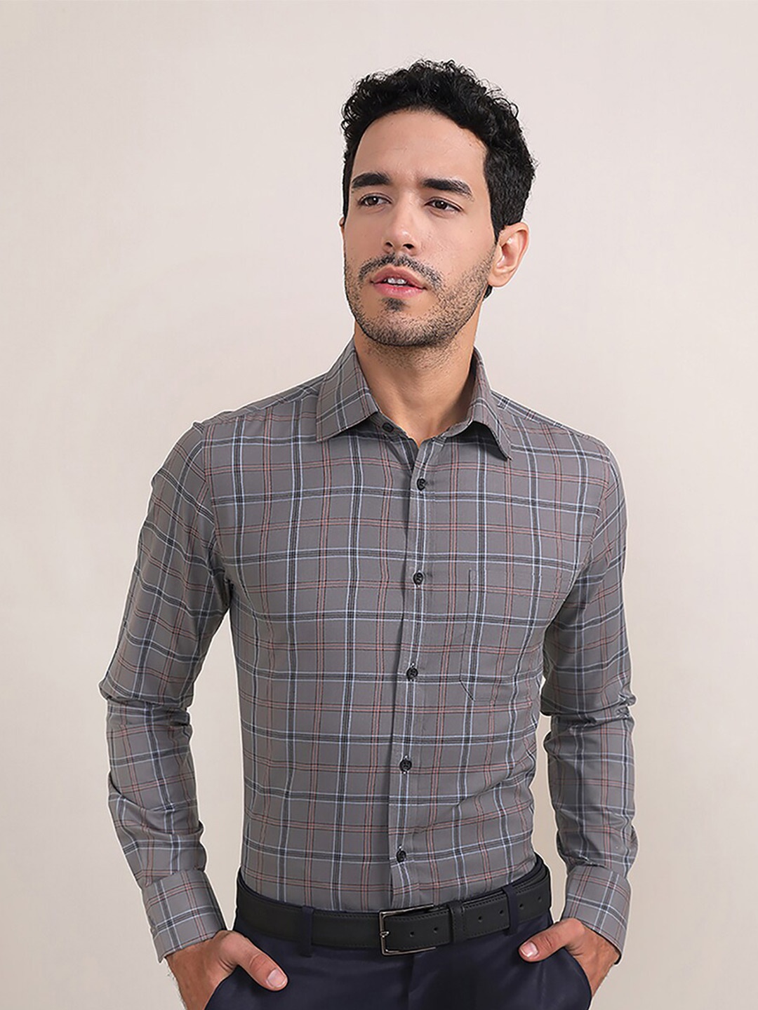 

LOUIS STITCH Comfort Tartan Checked Formal Shirt, Grey