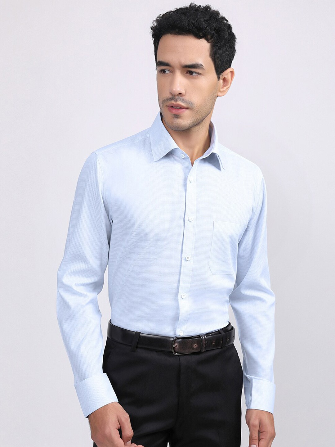 

LOUIS STITCH Micro Checked Comfort Cotton Formal Shirt, Blue
