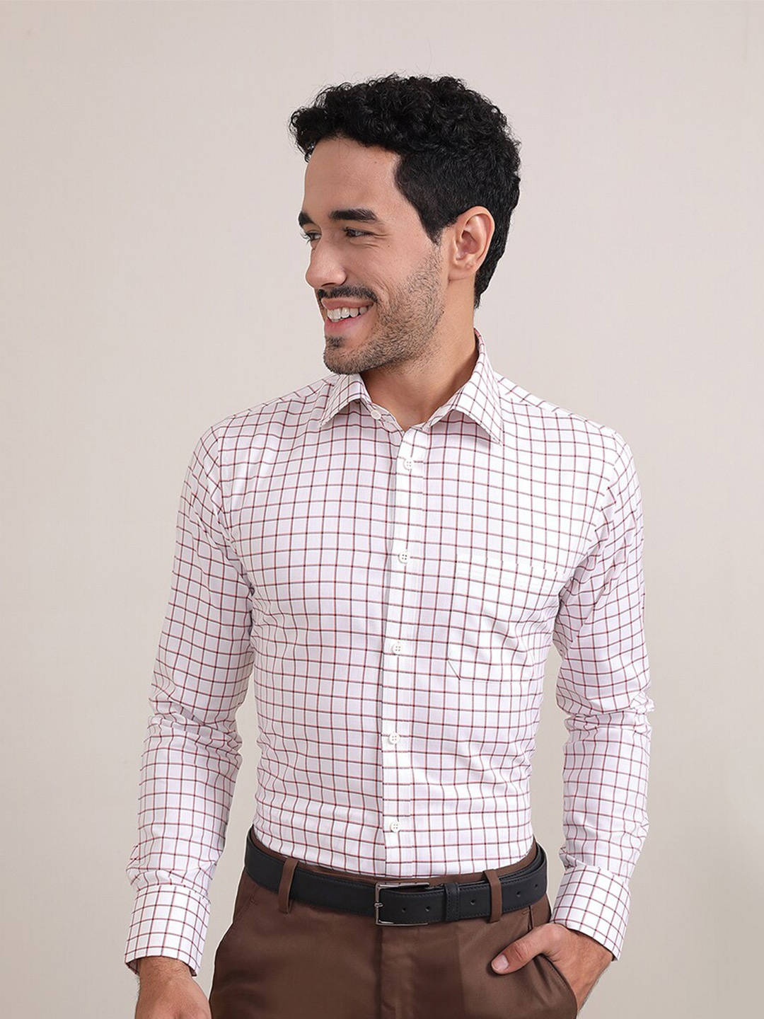 

LOUIS STITCH Comfort Checked Cotton Formal Shirt, White