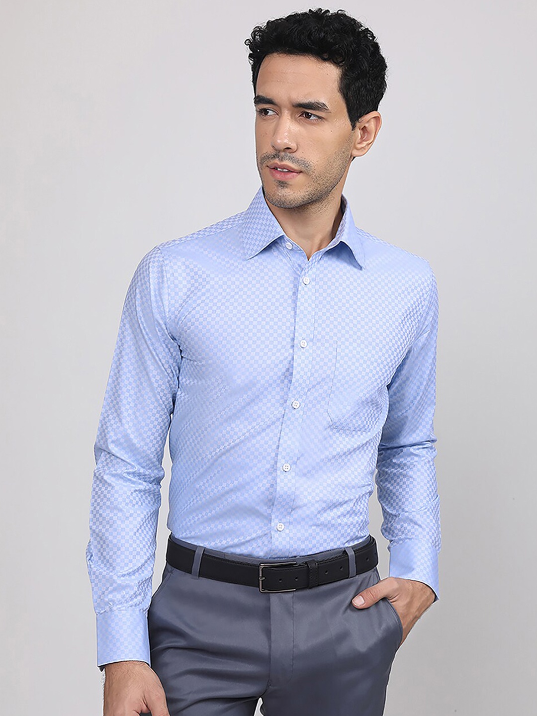 

LOUIS STITCH Comfort Opaque Printed Cotton Formal Shirt, Blue