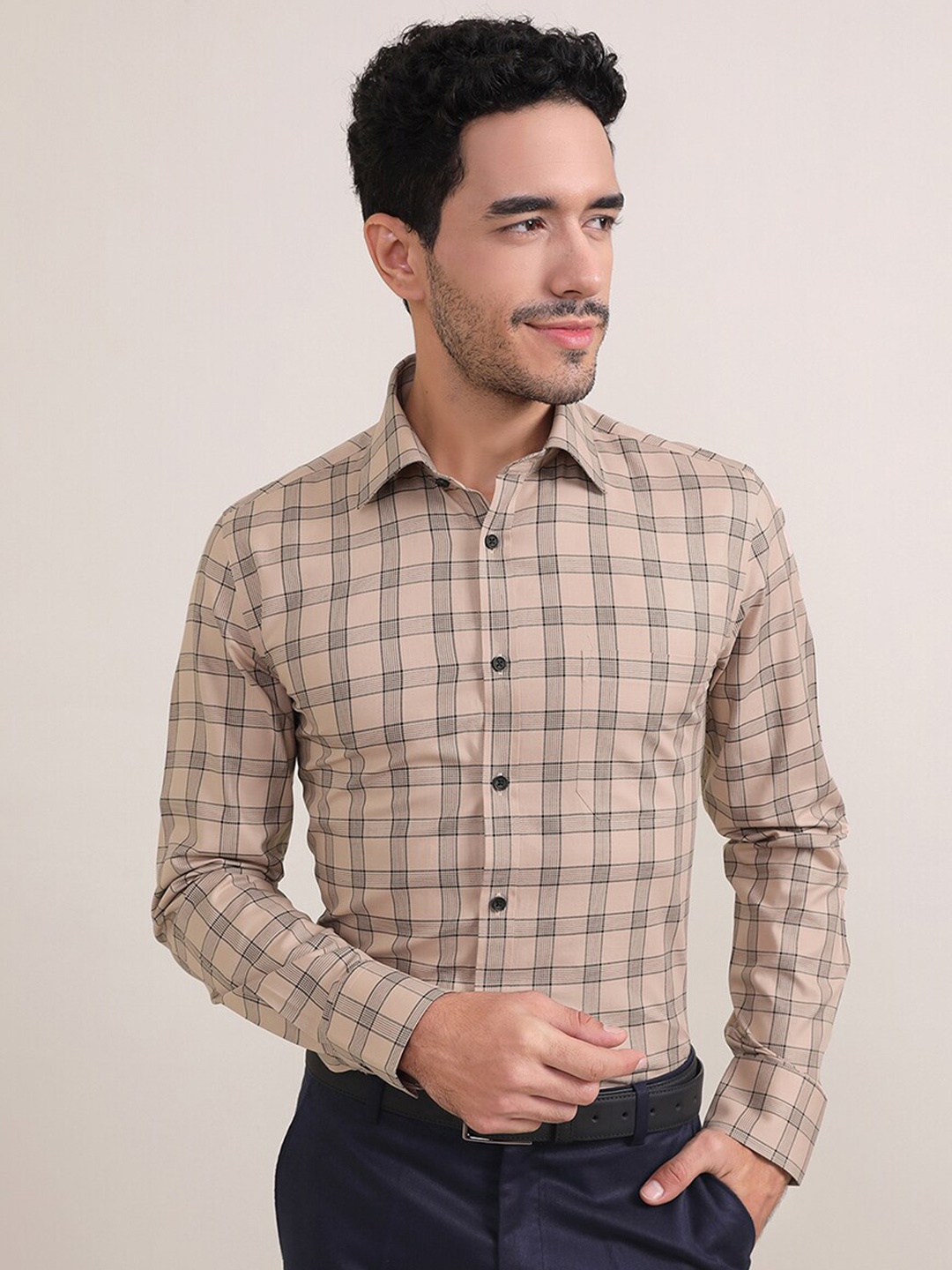 

LOUIS STITCH Comfort Checked Cotton Formal Shirt, Brown