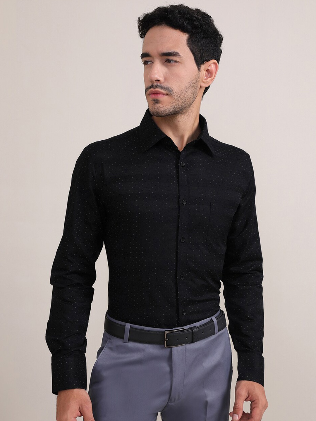 

LOUIS STITCH Comfort Horizontal Stripes Opaque Striped Formal Shirt, Black