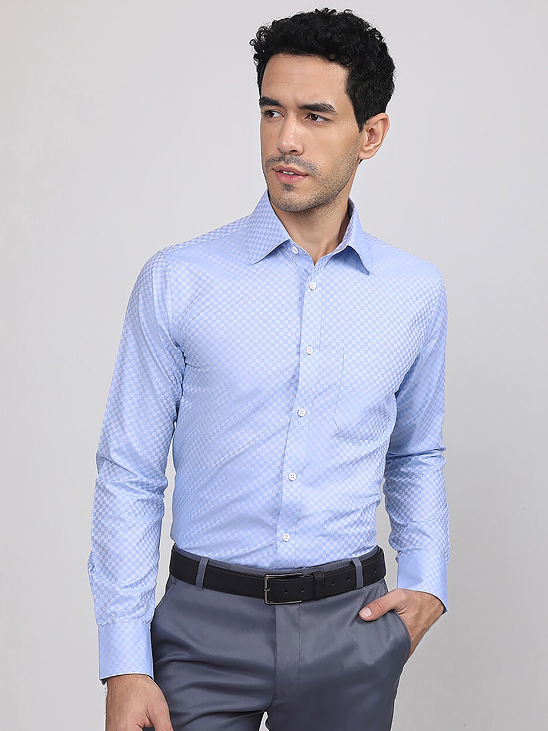 

LOUIS STITCH Comfort Self Design Cotton Formal Shirt, Blue