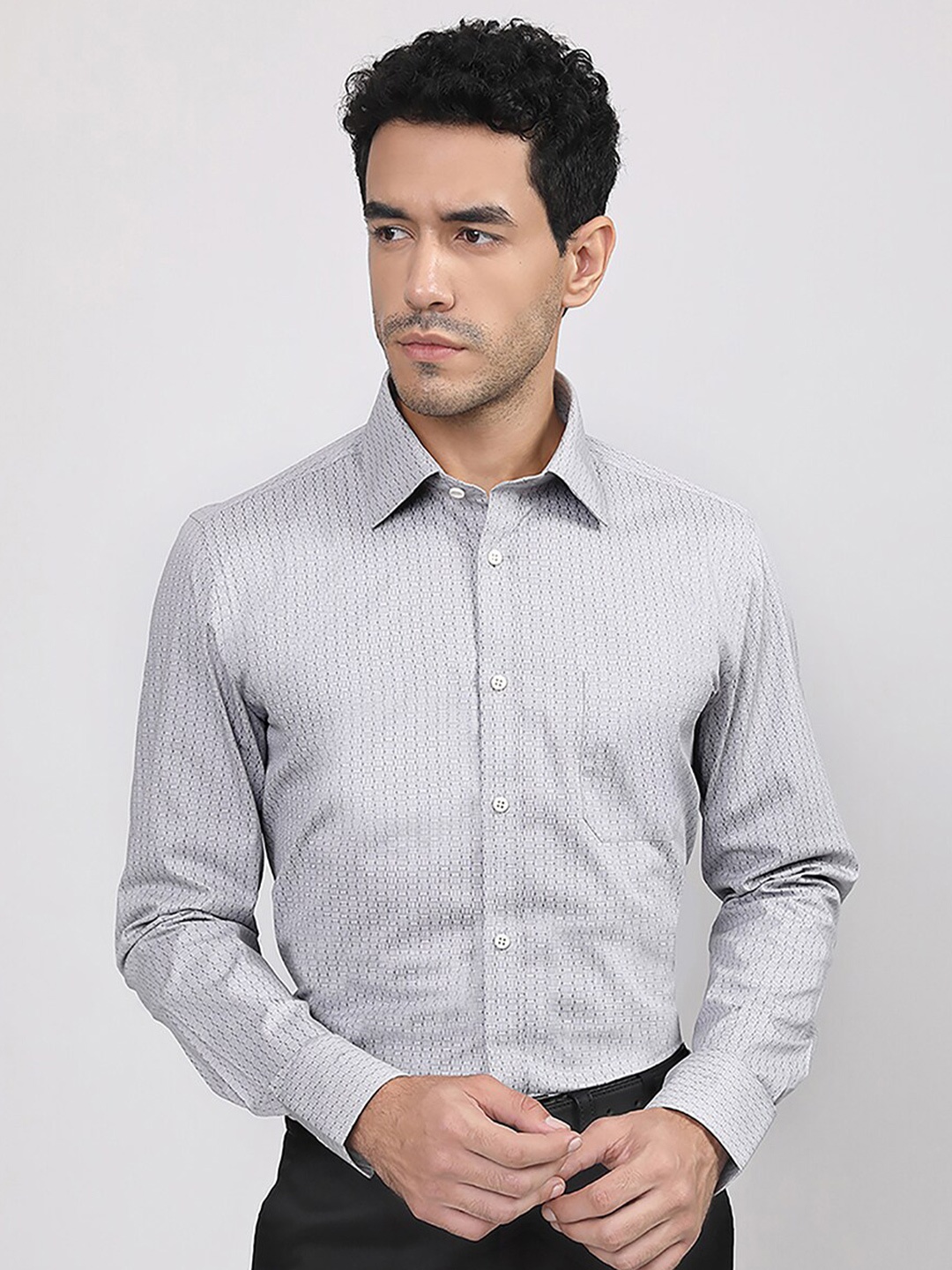 

LOUIS STITCH Comfort Micro Ditsy Printed Cotton Formal Shirt, Grey
