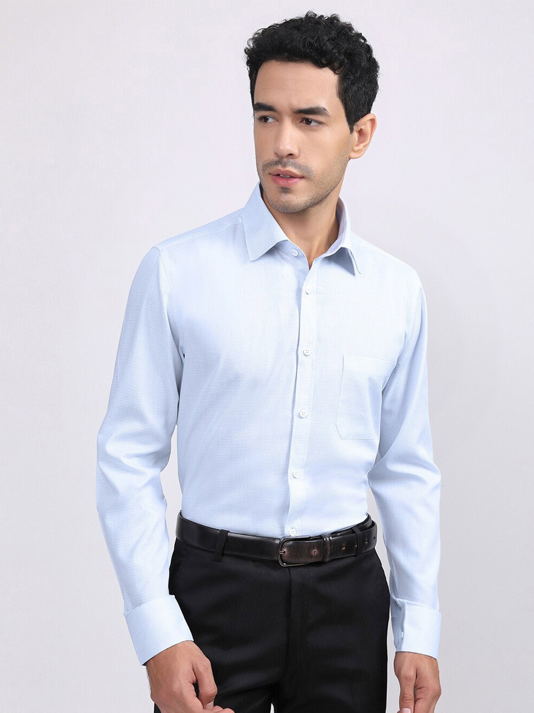 LOUIS STITCH Comfort Spread Collar Cotton Formal Shirt, Blue