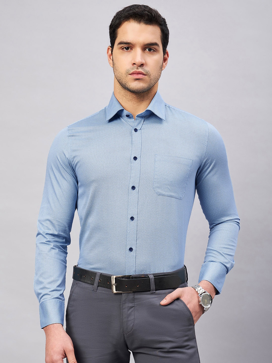 

LOUIS STITCH Comfort Micro Disty Printed Cotton Formal Shirt, Blue