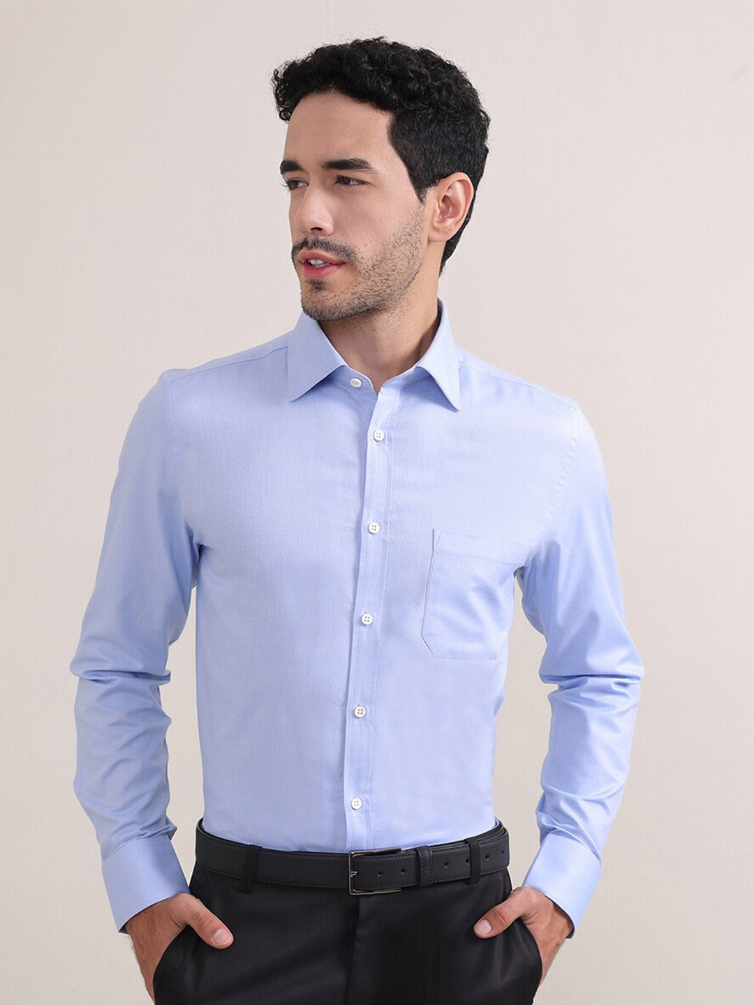 LOUIS STITCH Comfort Opaque Cotton Formal Shirt, Blue