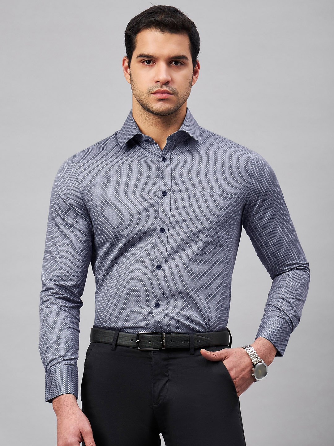 

LOUIS STITCH Comfort Micro Ditsy Printed Cotton Formal Shirt, Grey