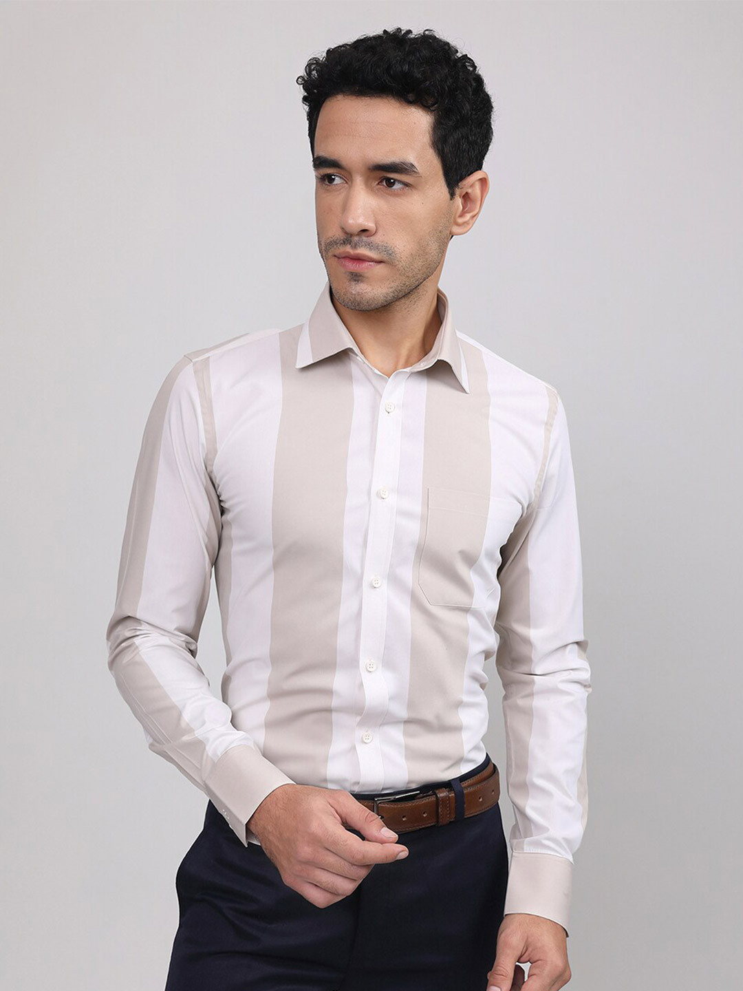 

LOUIS STITCH Comfort Striped Cotton Formal Shirt, White