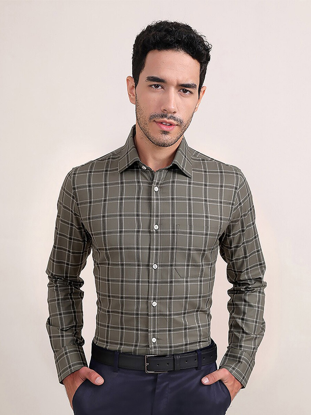 

LOUIS STITCH Comfort Tartan Checked Cotton Formal Shirt, Green