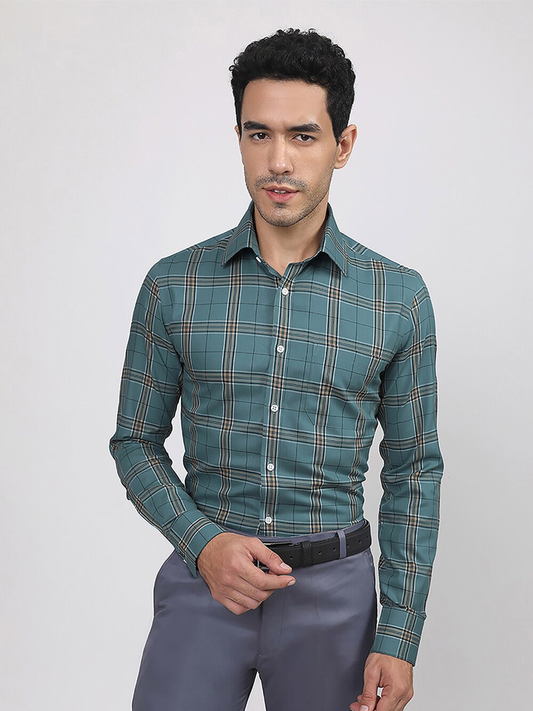 LOUIS STITCH Comfort Tartan Checked Cotton Formal Shirt, Green
