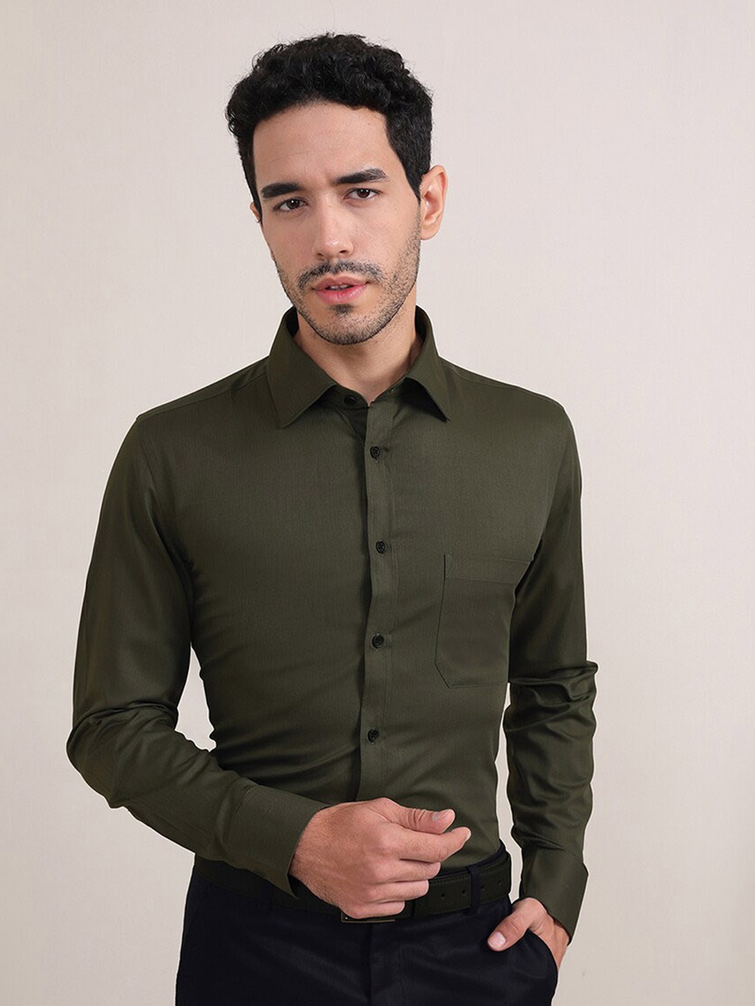 

LOUIS STITCH Comfort Opaque Cotton Formal Shirt, Green