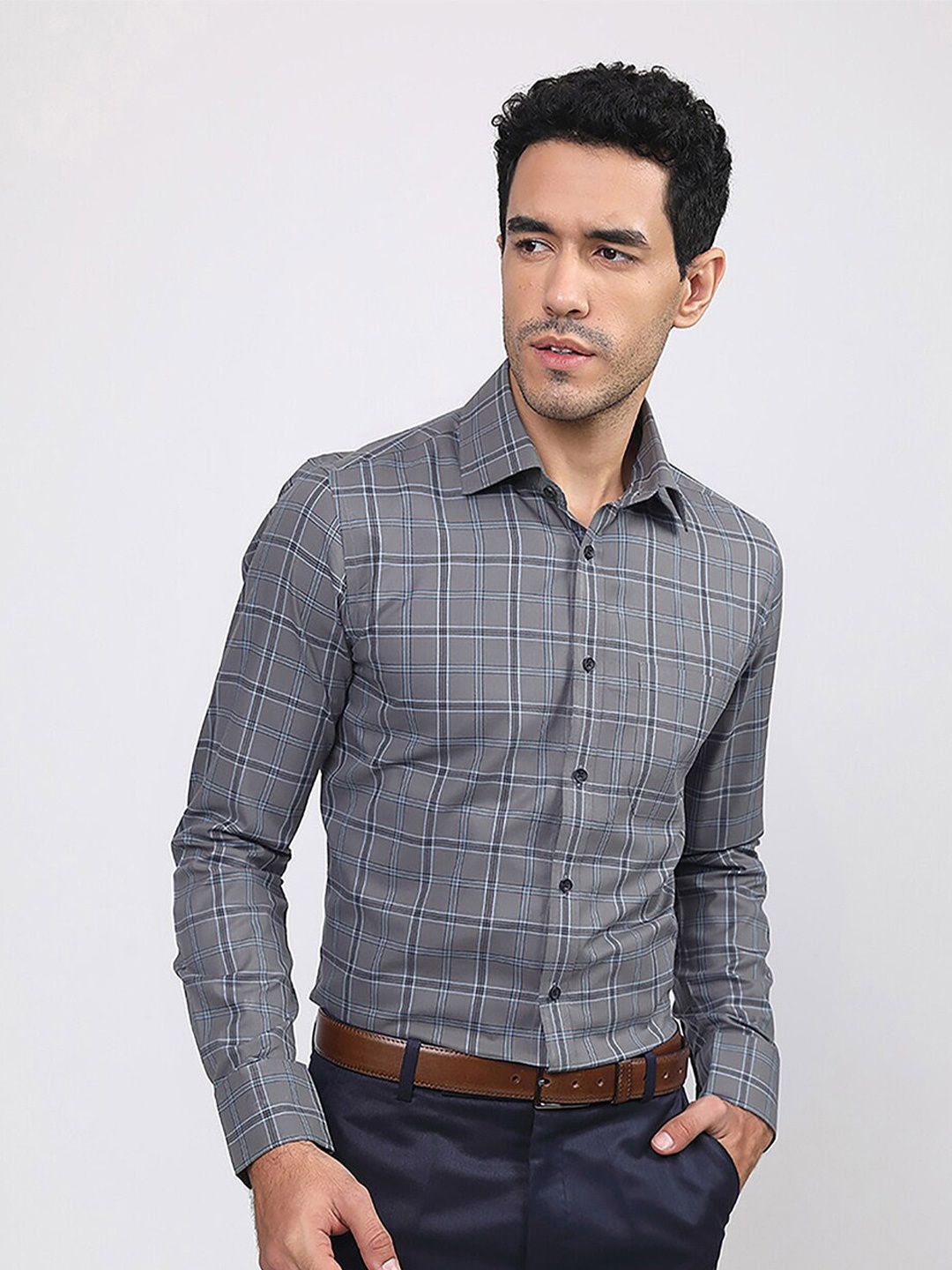 

LOUIS STITCH Comfort Tartan Checked Cotton Formal Shirt, Grey