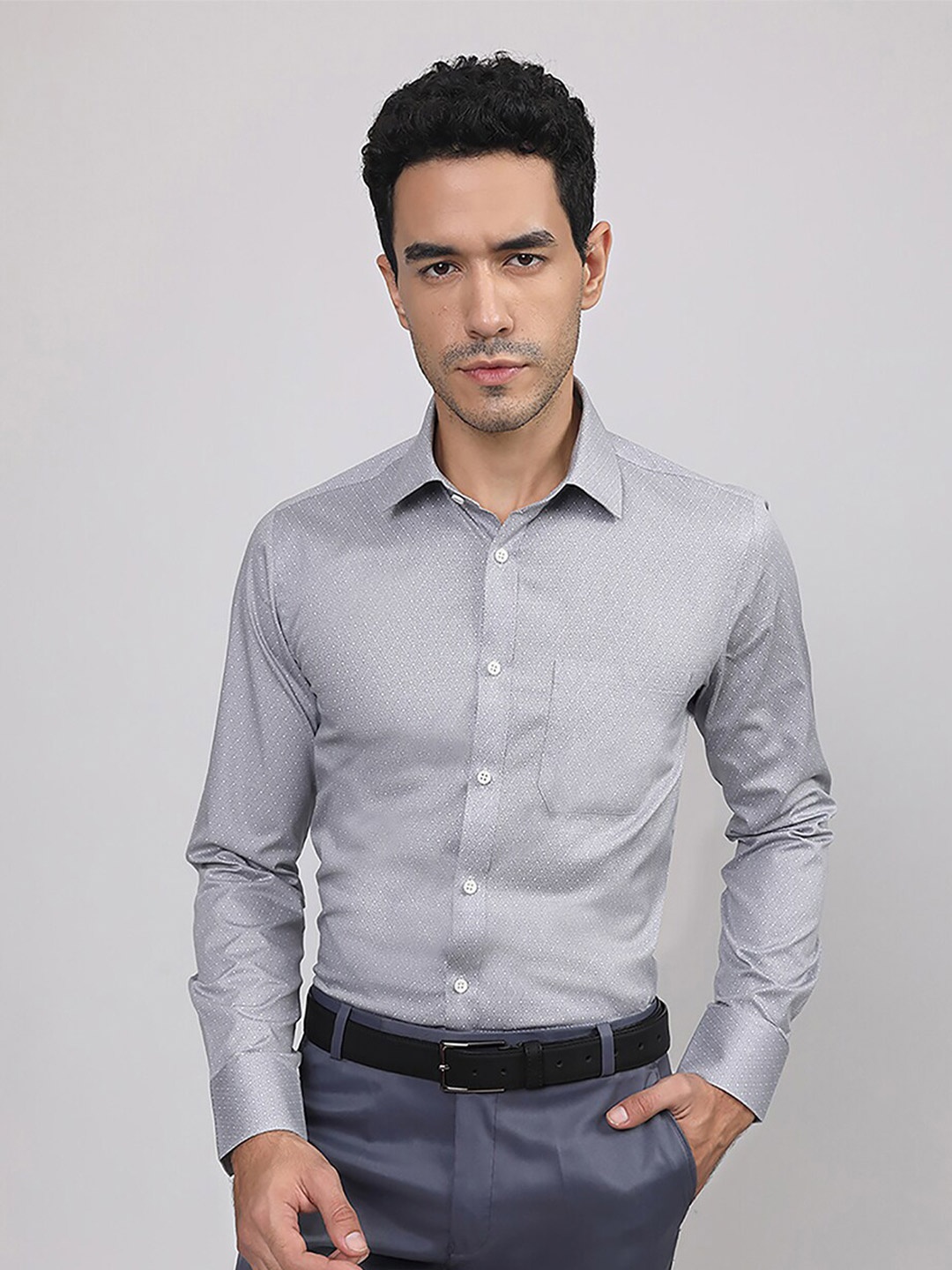 

LOUIS STITCH Comfort Micro Disty Printed Cotton Formal Shirt, Grey