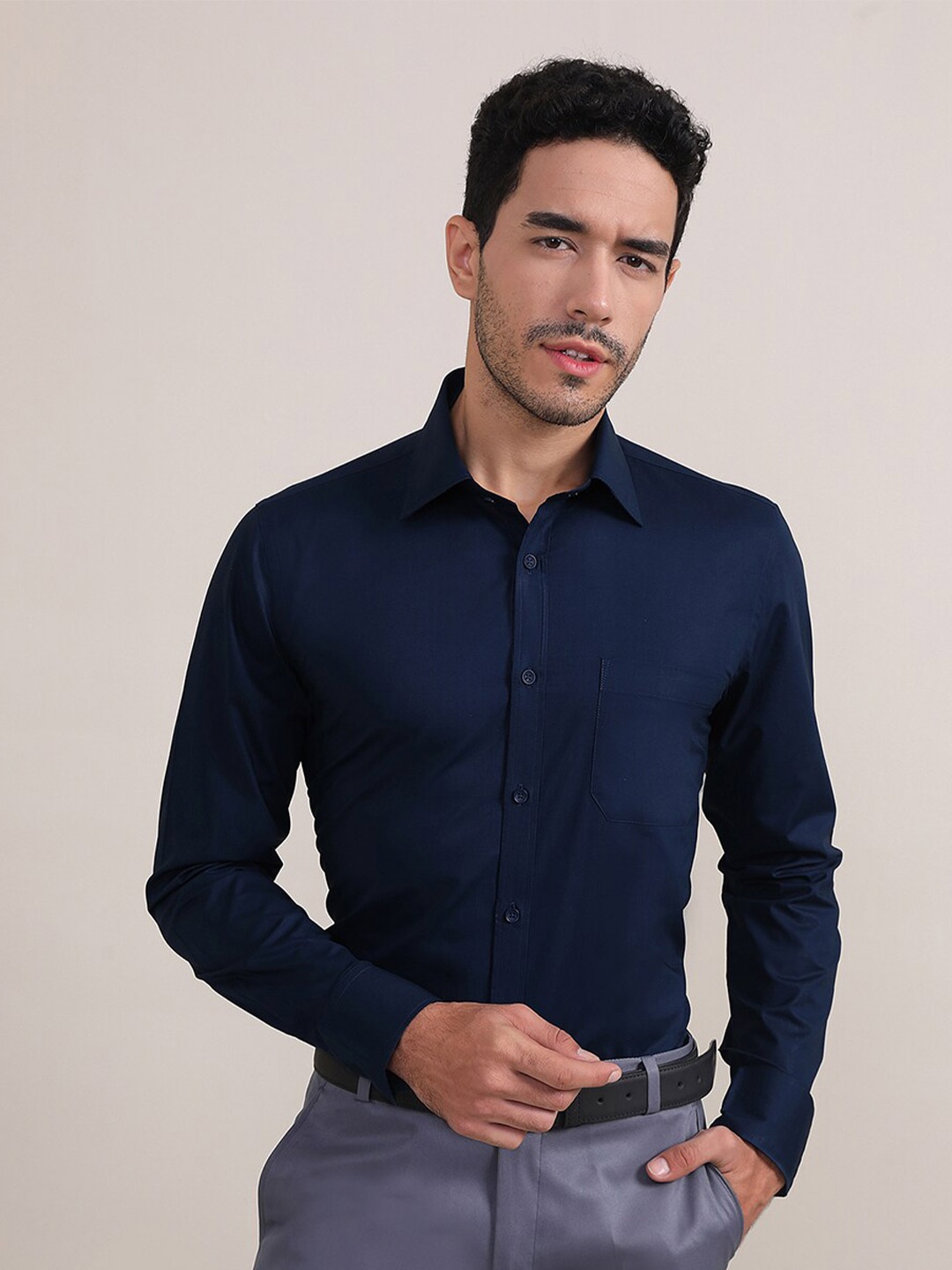 LOUIS STITCH Comfort Opaque Cotton Formal Shirt, Blue