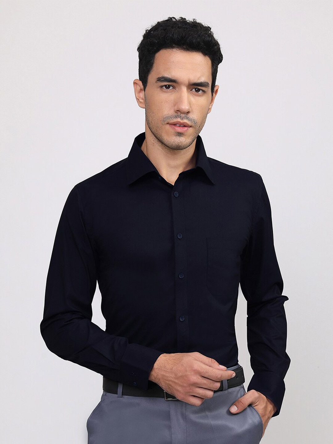 LOUIS STITCH Comfort Opaque Cotton Formal Shirt, Navy blue