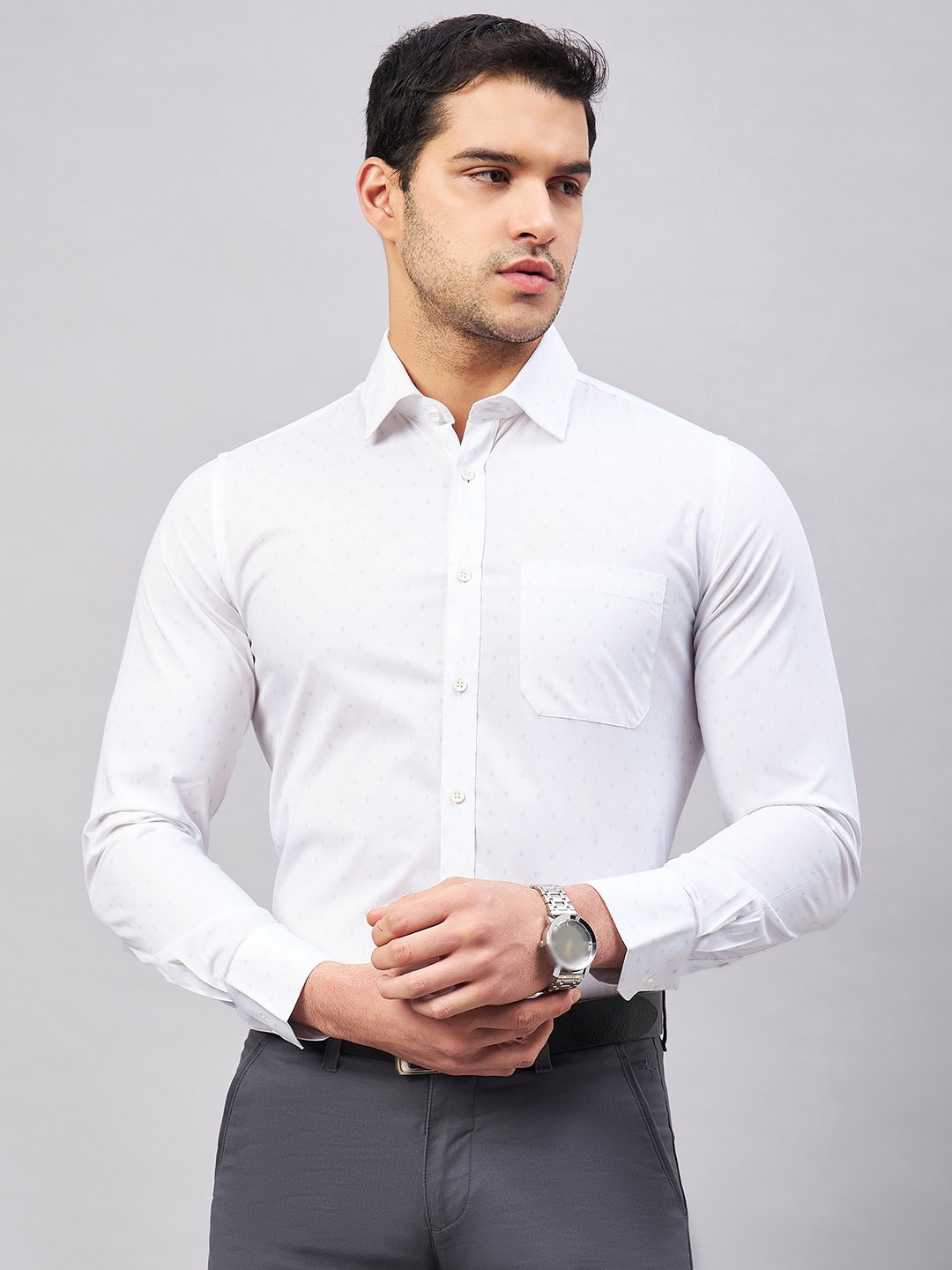 LOUIS STITCH Micro Ditsy Printed Comfort Fit Cotton Formal Shirt, White
