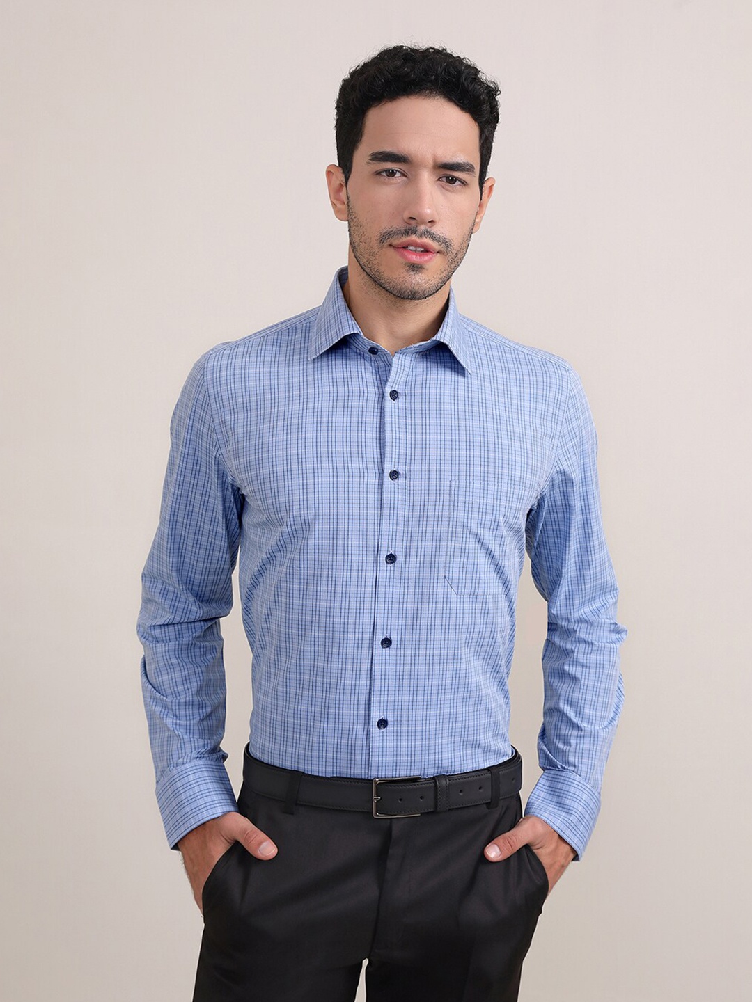 LOUIS STITCH Comfort Checked Cotton Formal Shirt, Blue