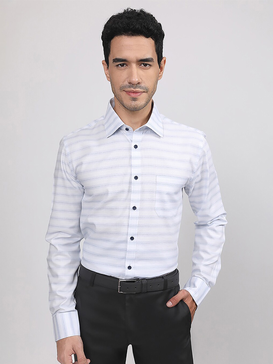 

LOUIS STITCH Comfort Horizontal Striped Formal Shirt, Blue