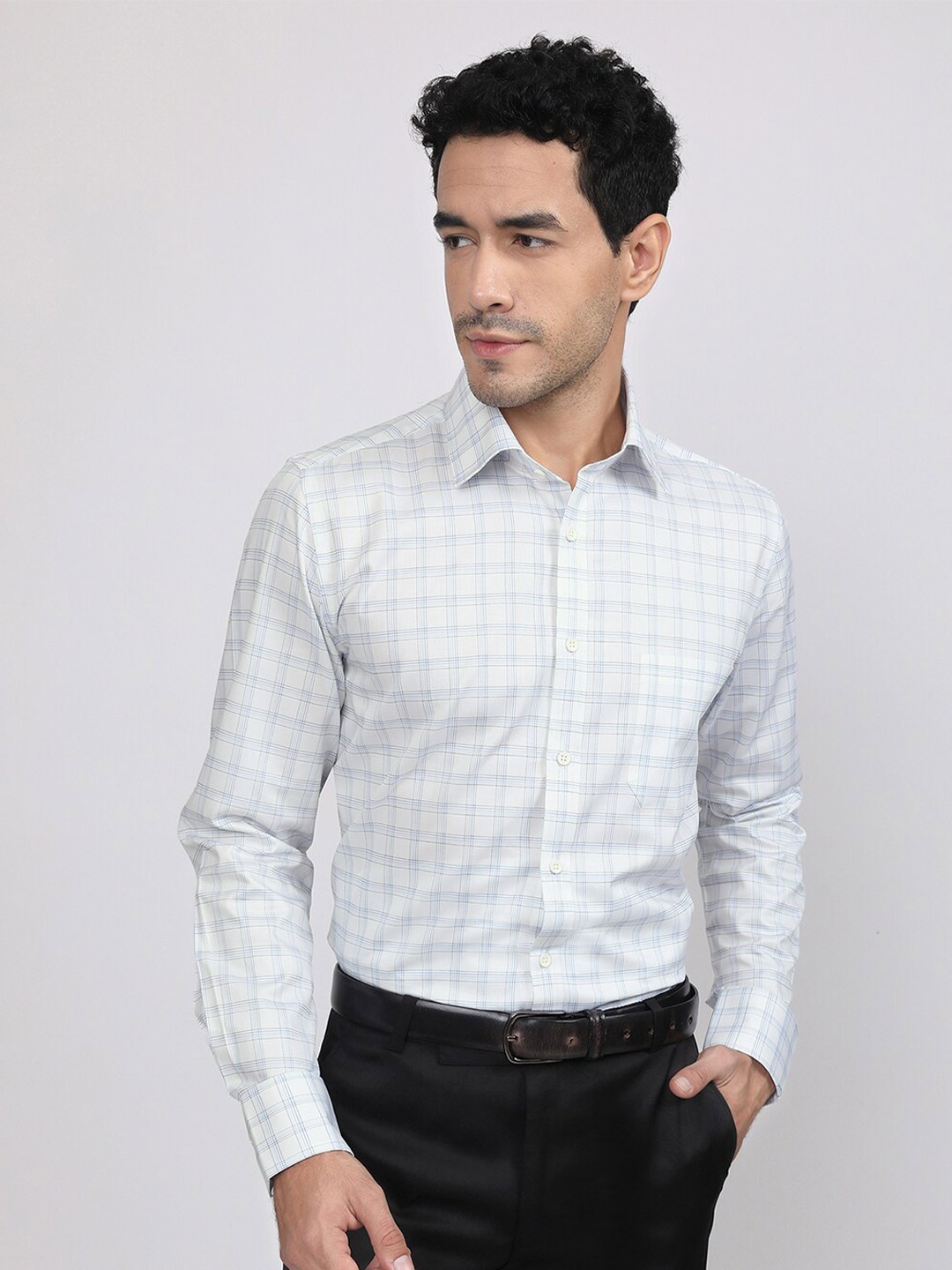 

LOUIS STITCH Comfort Grid Tattersall Checked Cotton Formal Shirt, White