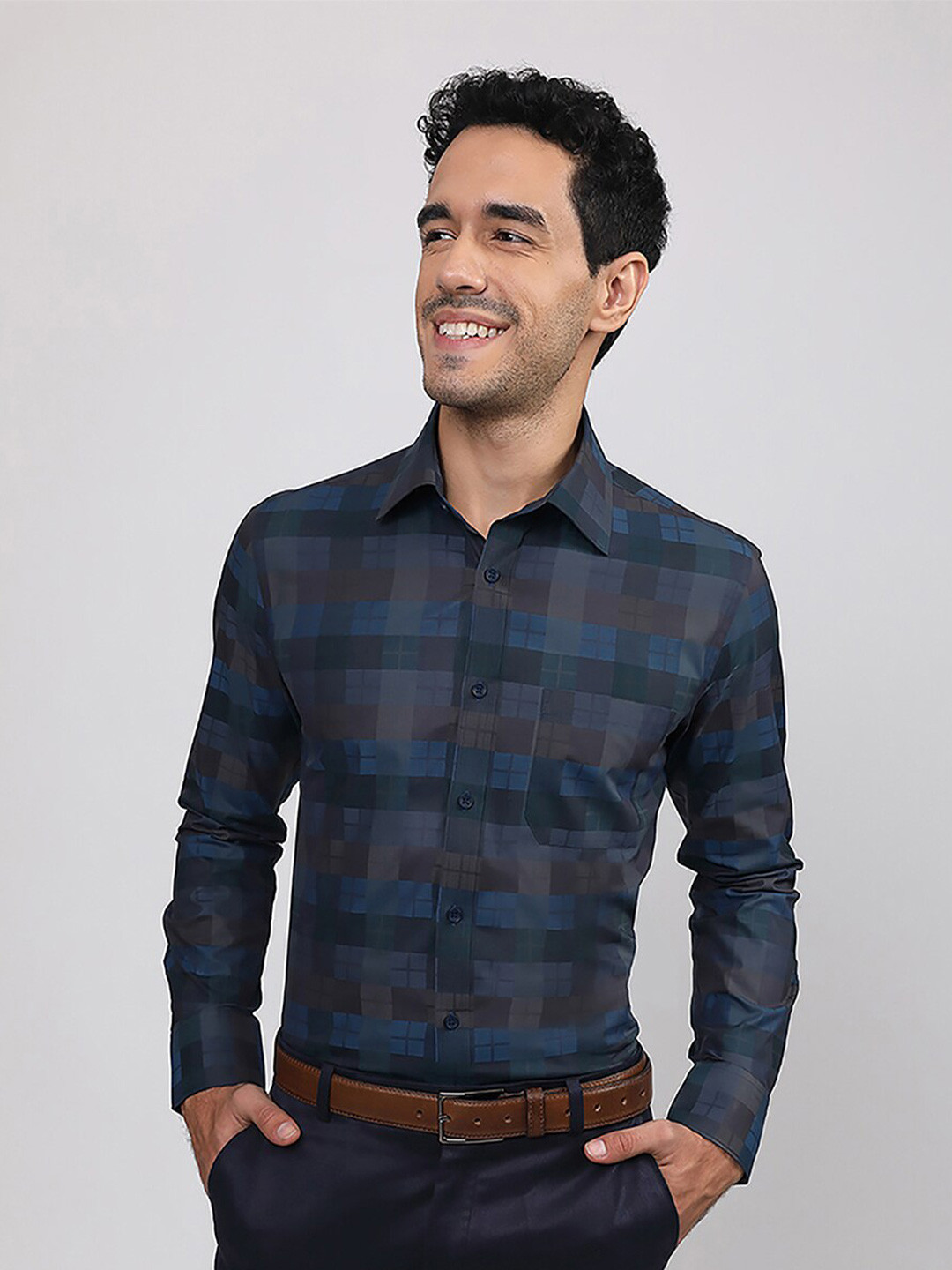 

LOUIS STITCH Comfort Checked Cotton Formal Shirt, Blue
