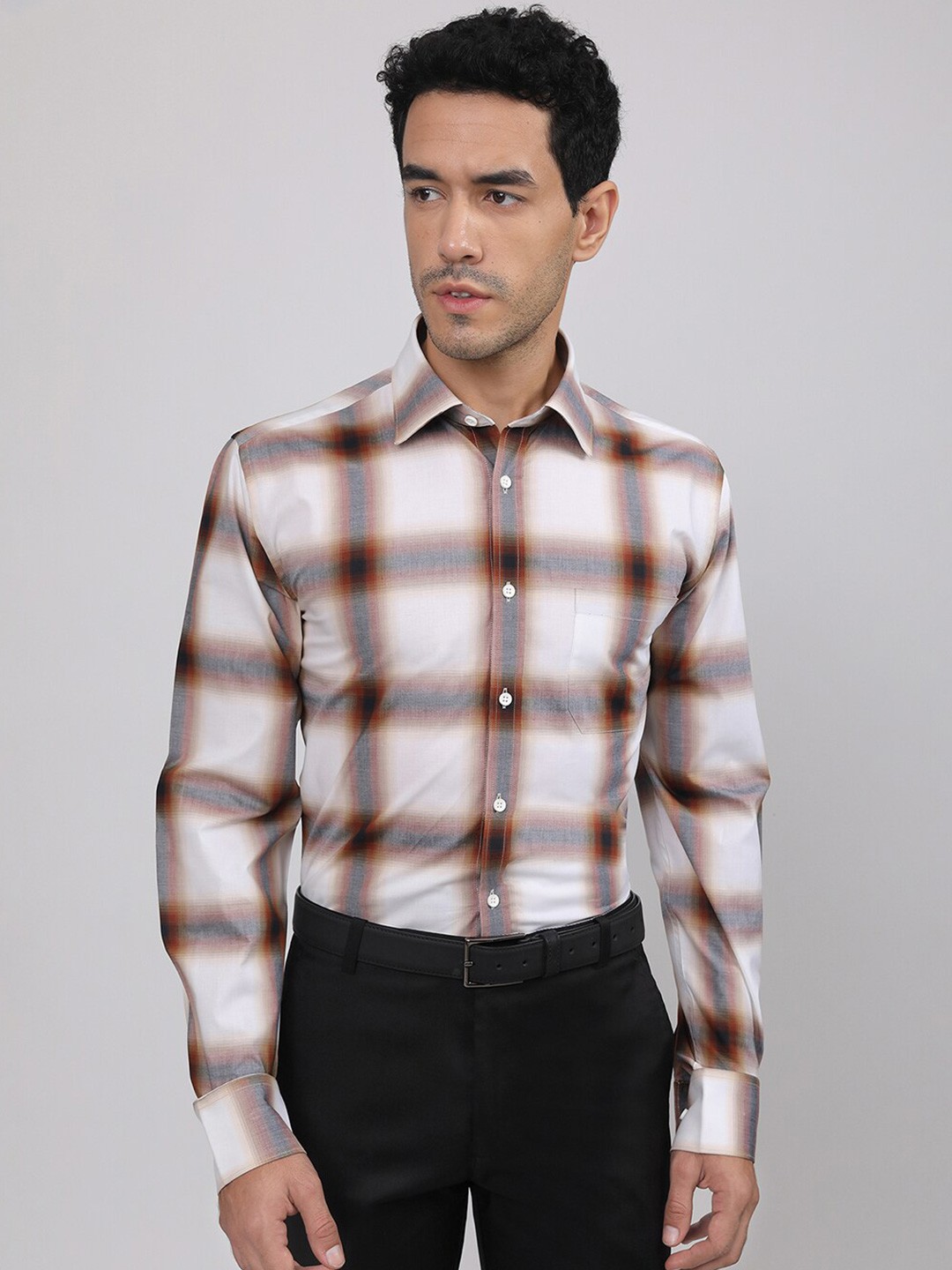

LOUIS STITCH Comfort Checked Cotton Formal Shirt, White