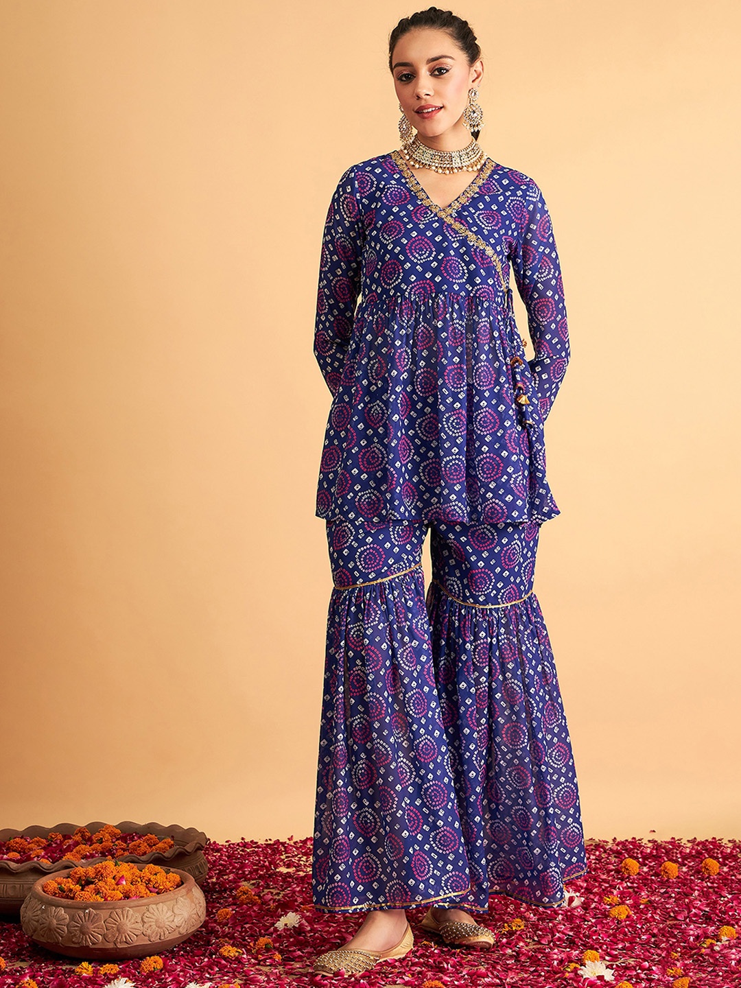 

Shae by SASSAFRAS Printed V-Neck Peplum Top With Printed Palazzos, Blue
