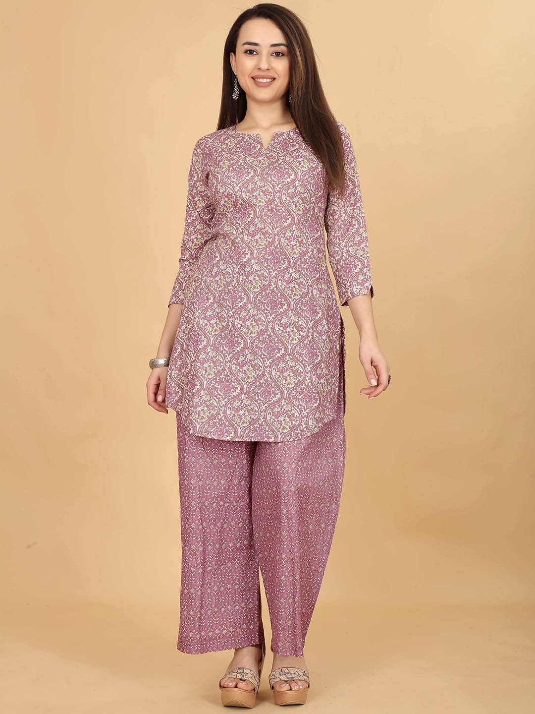 

CHANSI Printed Tunic With Palazzo, Mauve