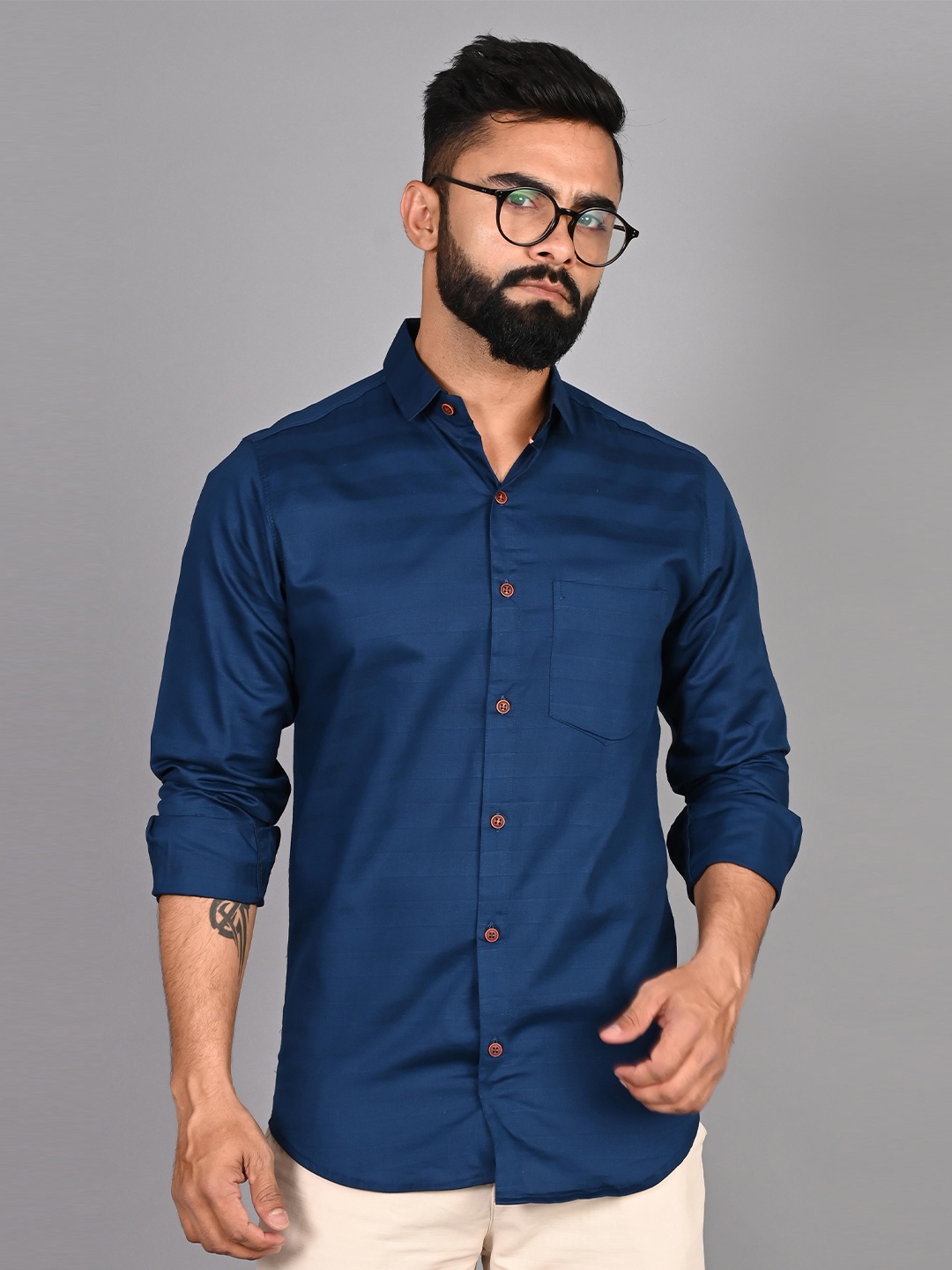 

FUBAR Slim Fit Opaque Striped Casual Shirt, Blue