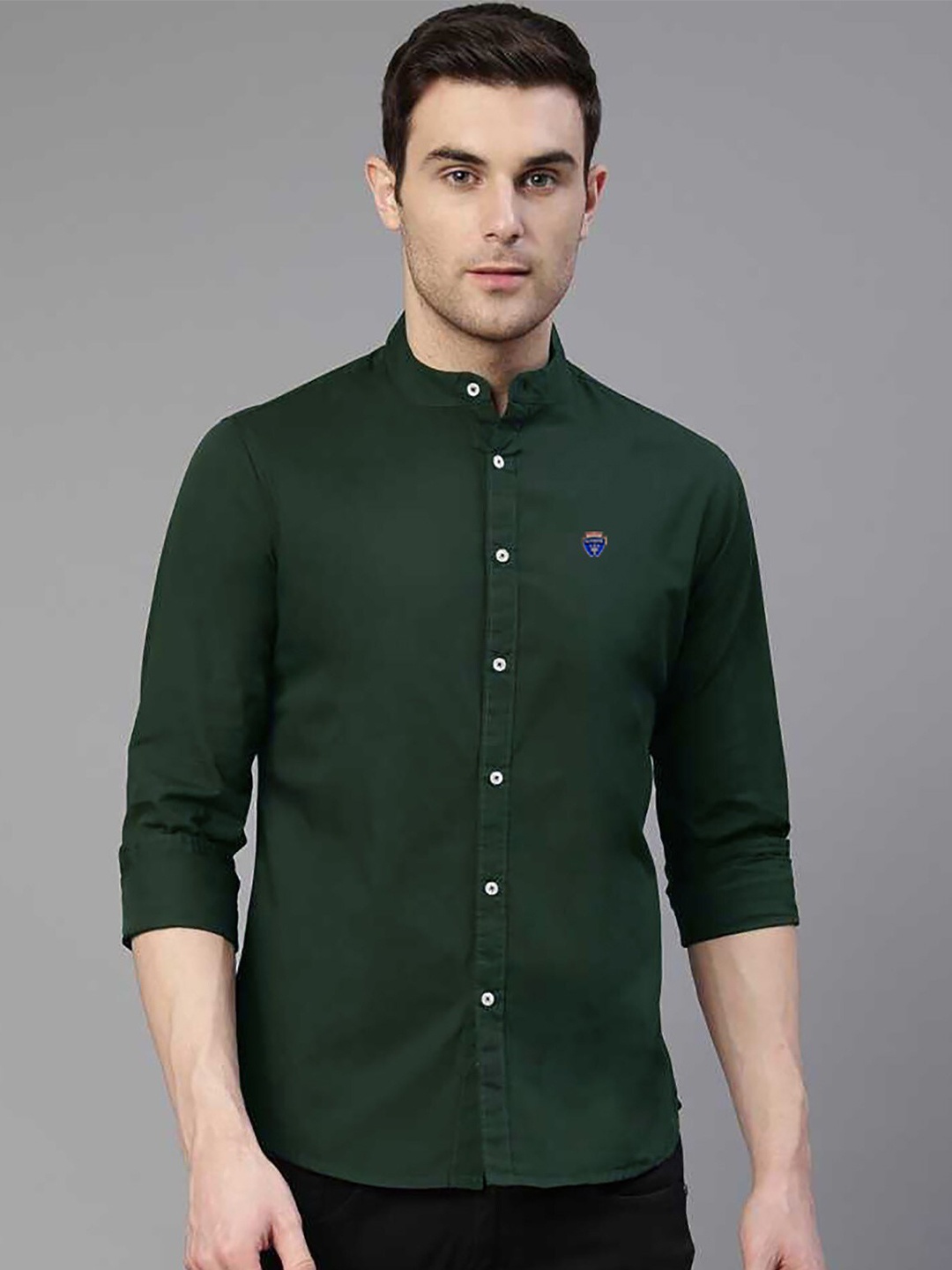 

FUBAR Slim Fit Band Collar Casual Shirt, Green