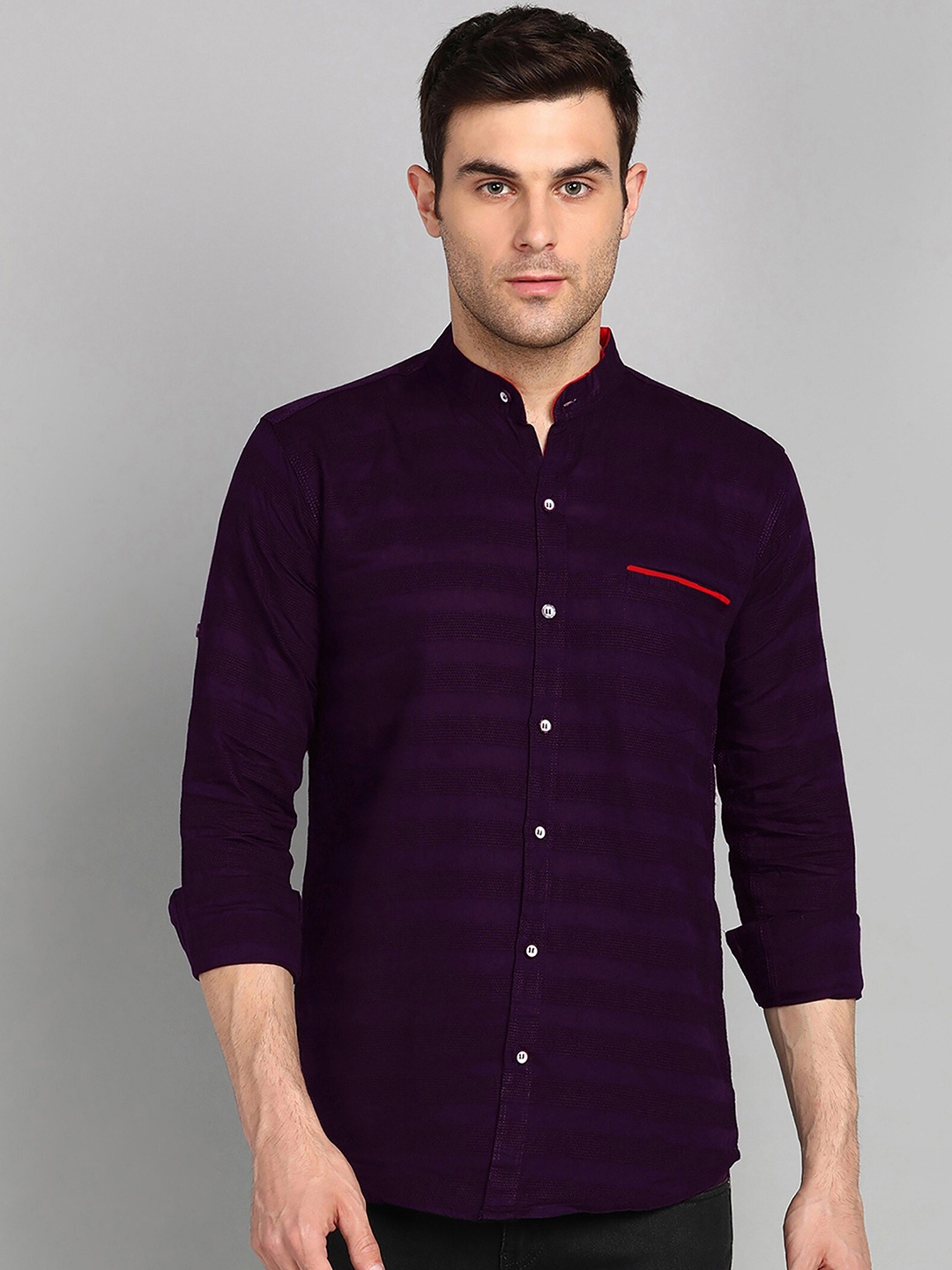 

FUBAR Slim Fit Horizontal Stripes Striped Formal Shirt, Purple