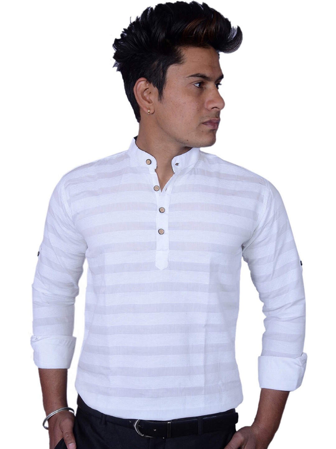 

FUBAR Slim Fit Horizontal Striped Casual Shirt, White
