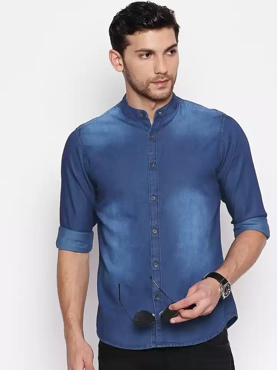 

FUBAR Men Blue Slim Fit Faded Opaque Faded Casual Shirt