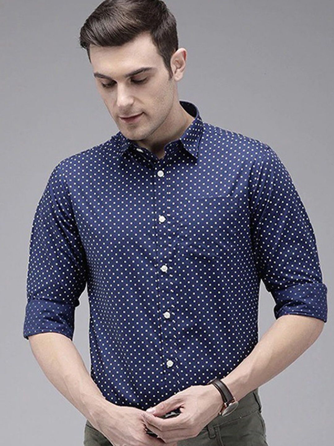 

FUBAR Slim Fit Micro Ditsy Printed Casual Shirt, Navy blue