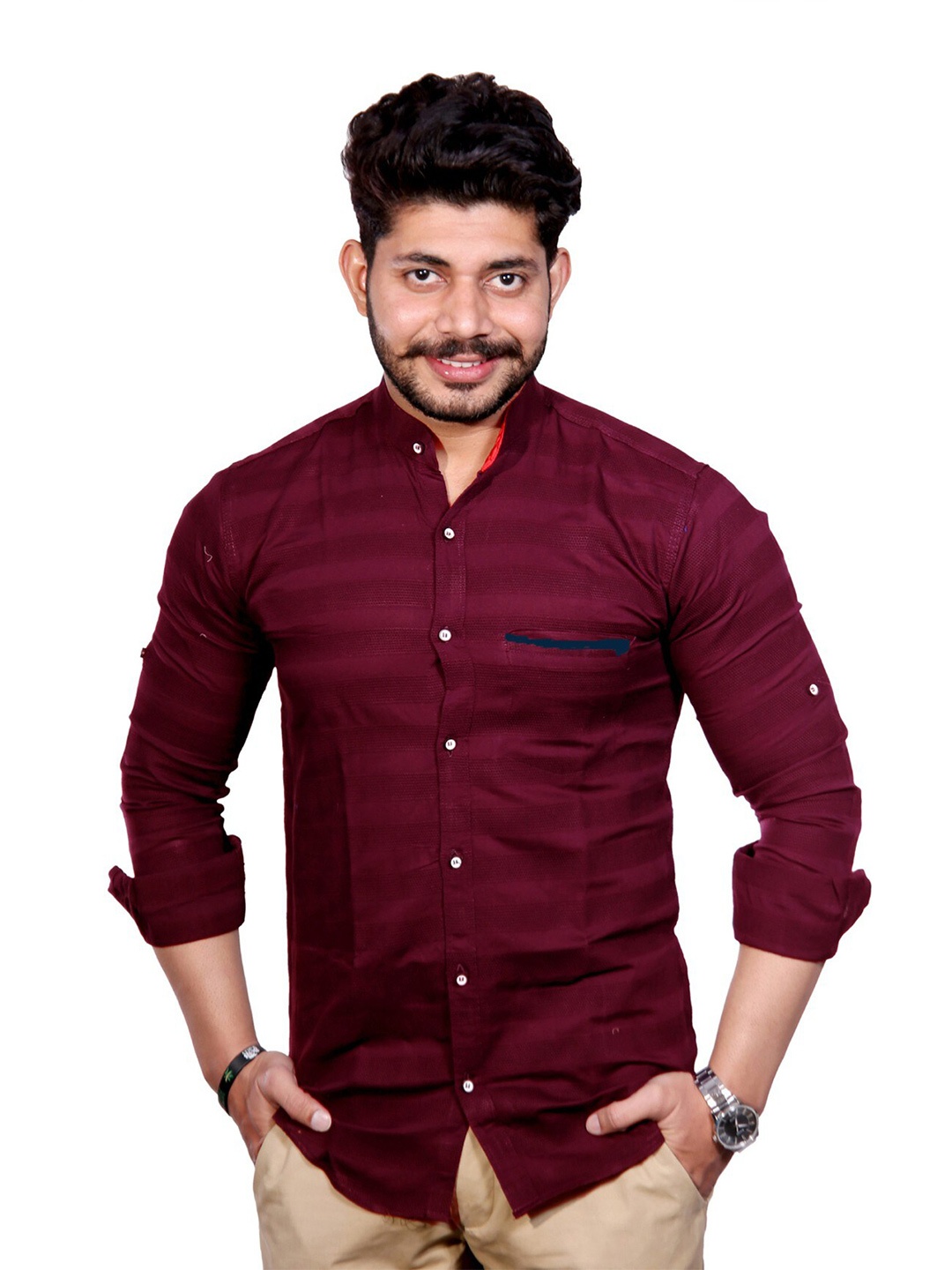 

FUBAR Striped Slim Fit Opaque Casual Shirt, Maroon