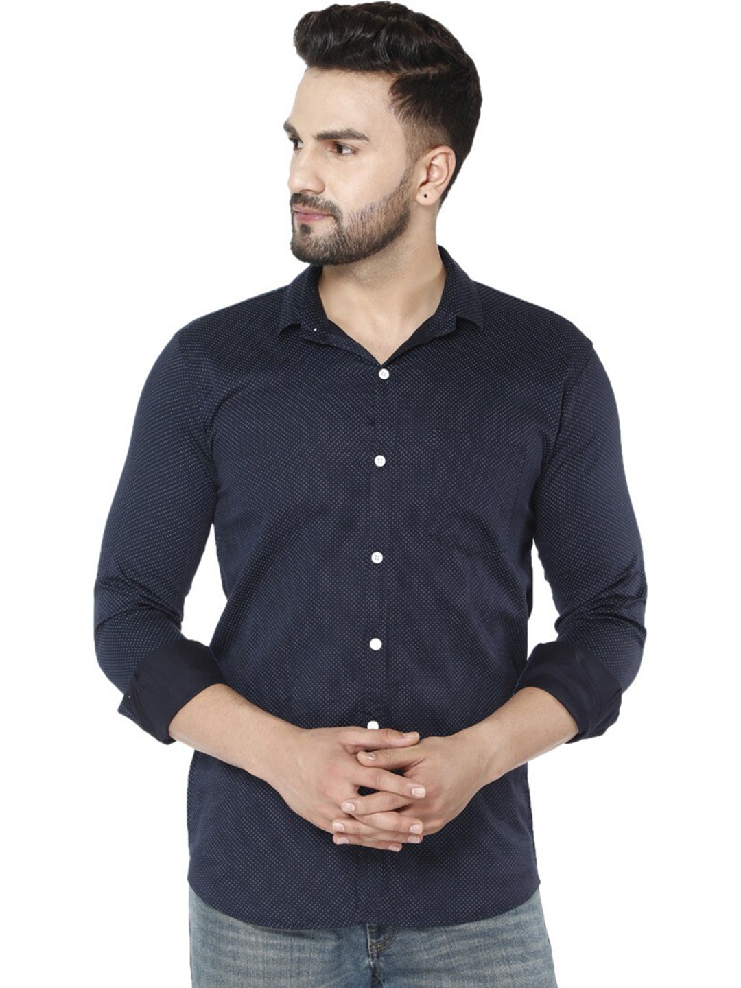 

FUBAR Slim Fit Micro Ditsy Printed Slim Collar Casual Shirt, Blue