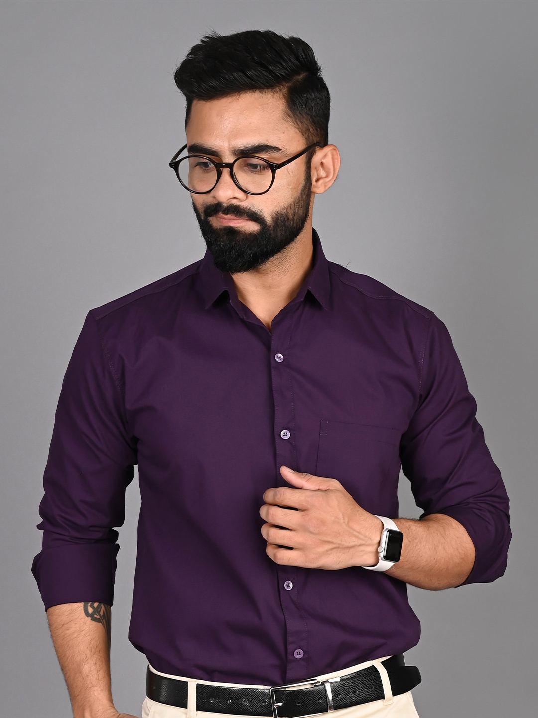 

FUBAR Slim Fit Spread Collar Formal Shirt, Purple
