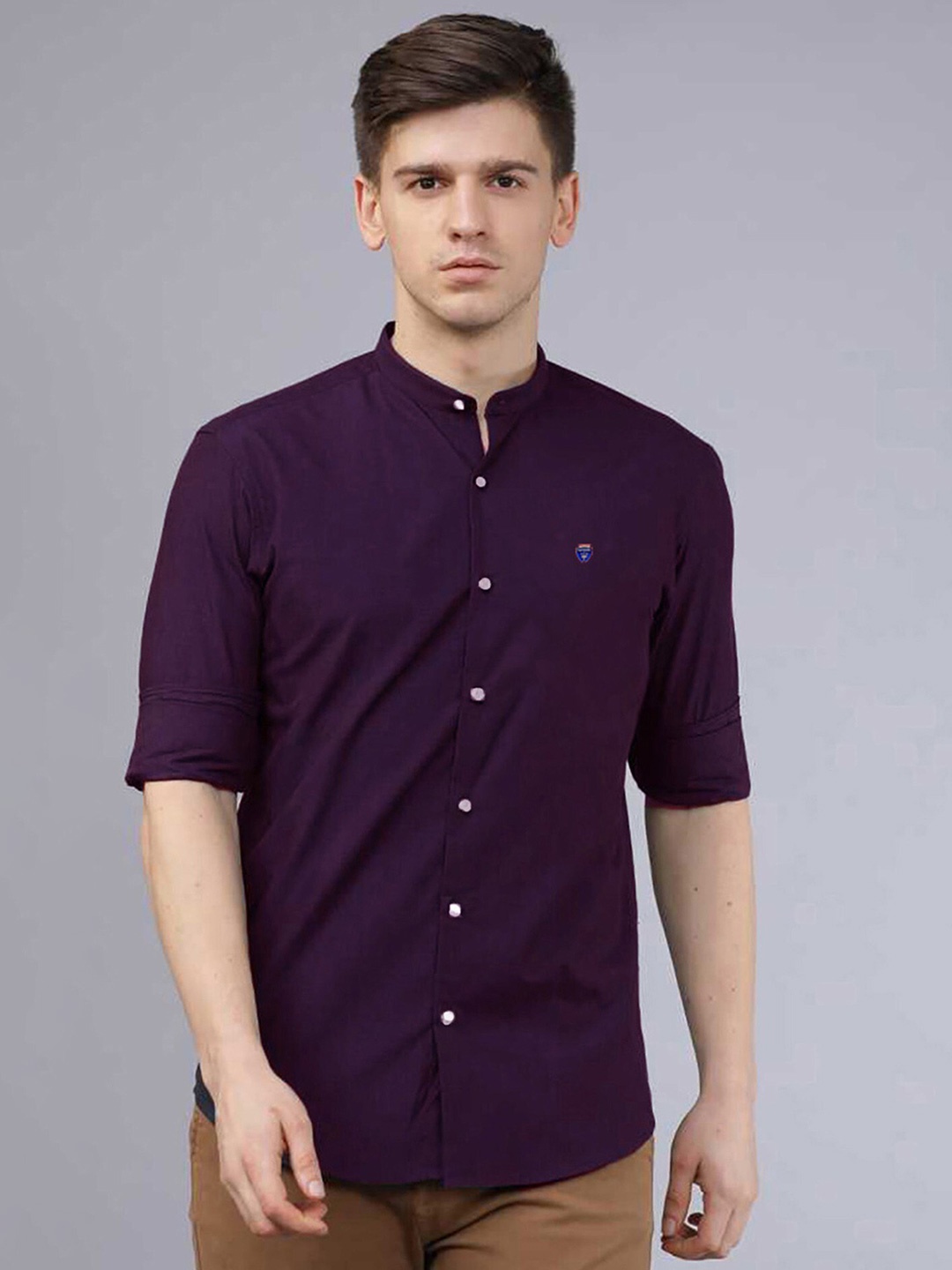 

FUBAR Slim Fit Mandarin Collar Casual Shirt, Purple