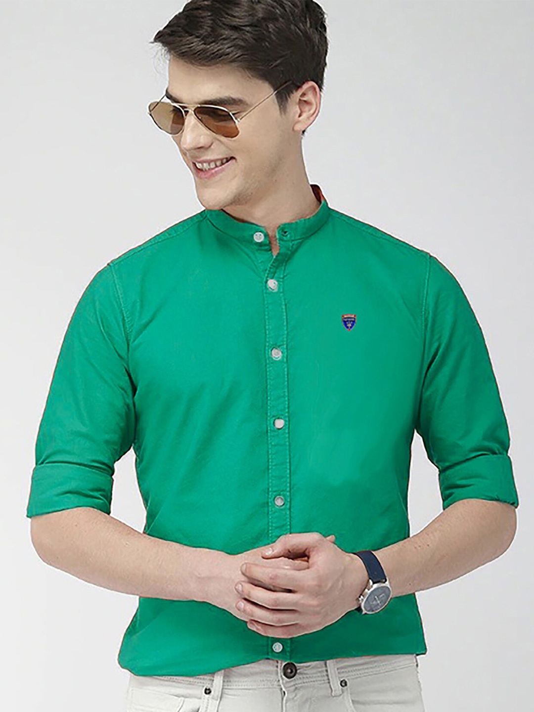 

FUBAR Slim Fit Mandarin Collar Casual Shirt, Green